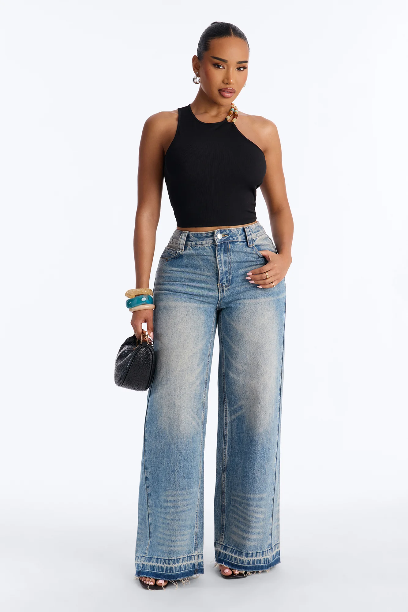 Cali Girl Ribbed Beaded Top - Black - Image 2