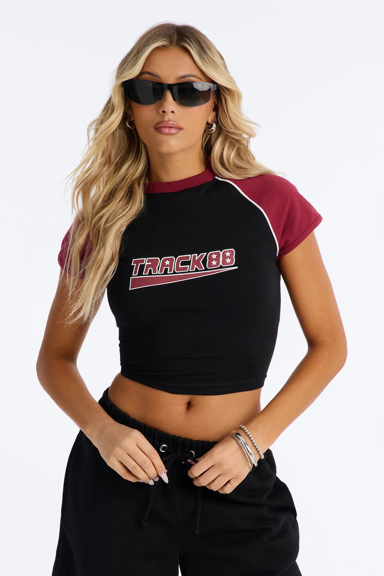 Calia Colorblock French Terry Barrel Leg Pant Set - Black/Red - Image 2