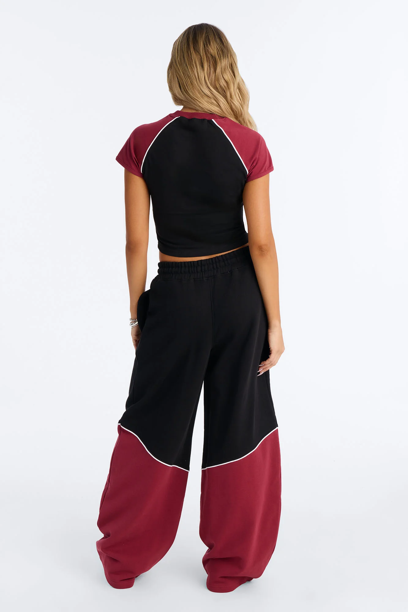 Calia Colorblock French Terry Barrel Leg Pant Set - Black/Red - Image 4