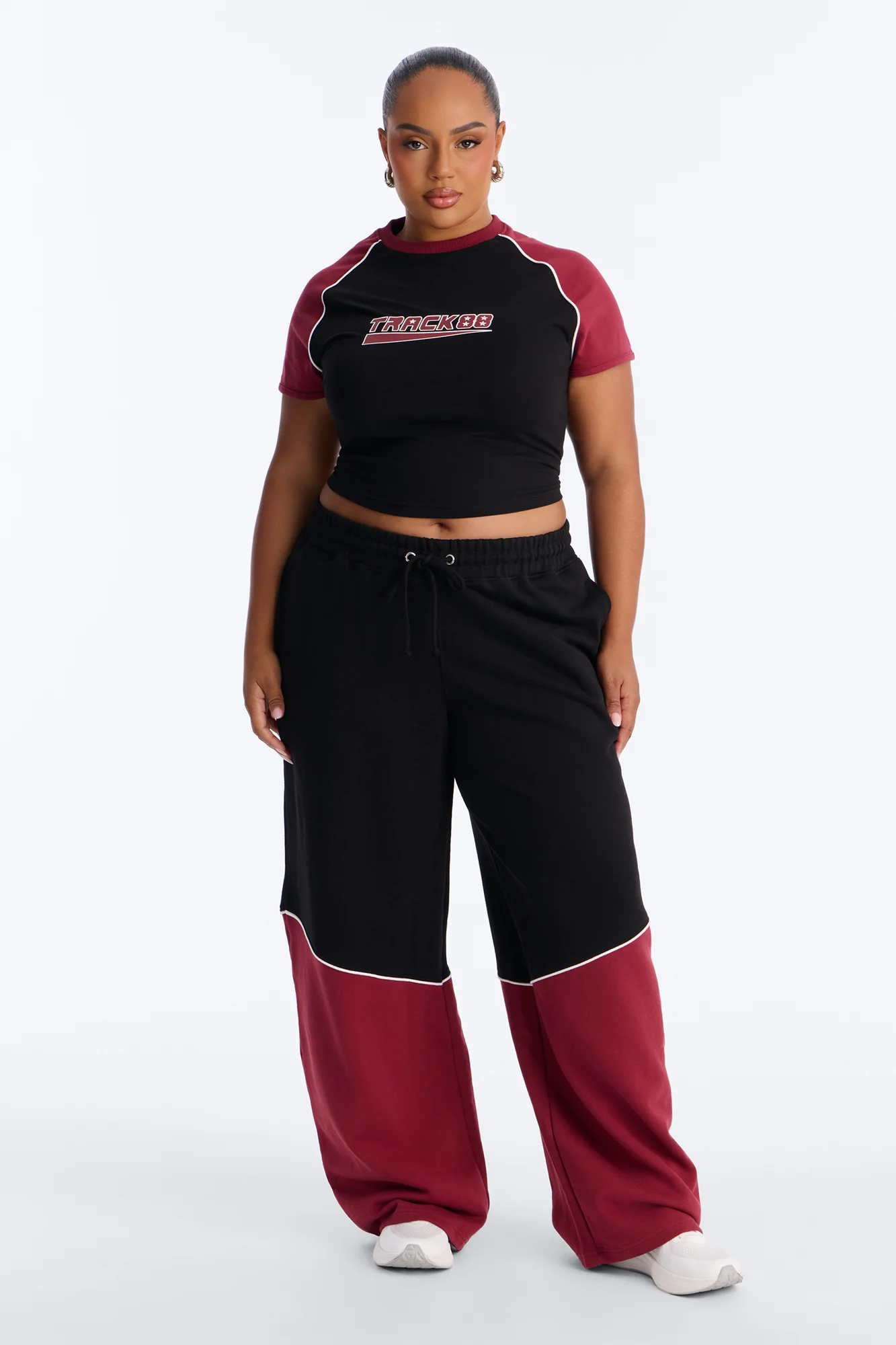 Calia Colorblock French Terry Barrel Leg Pant Set - Black/Red - Image 5