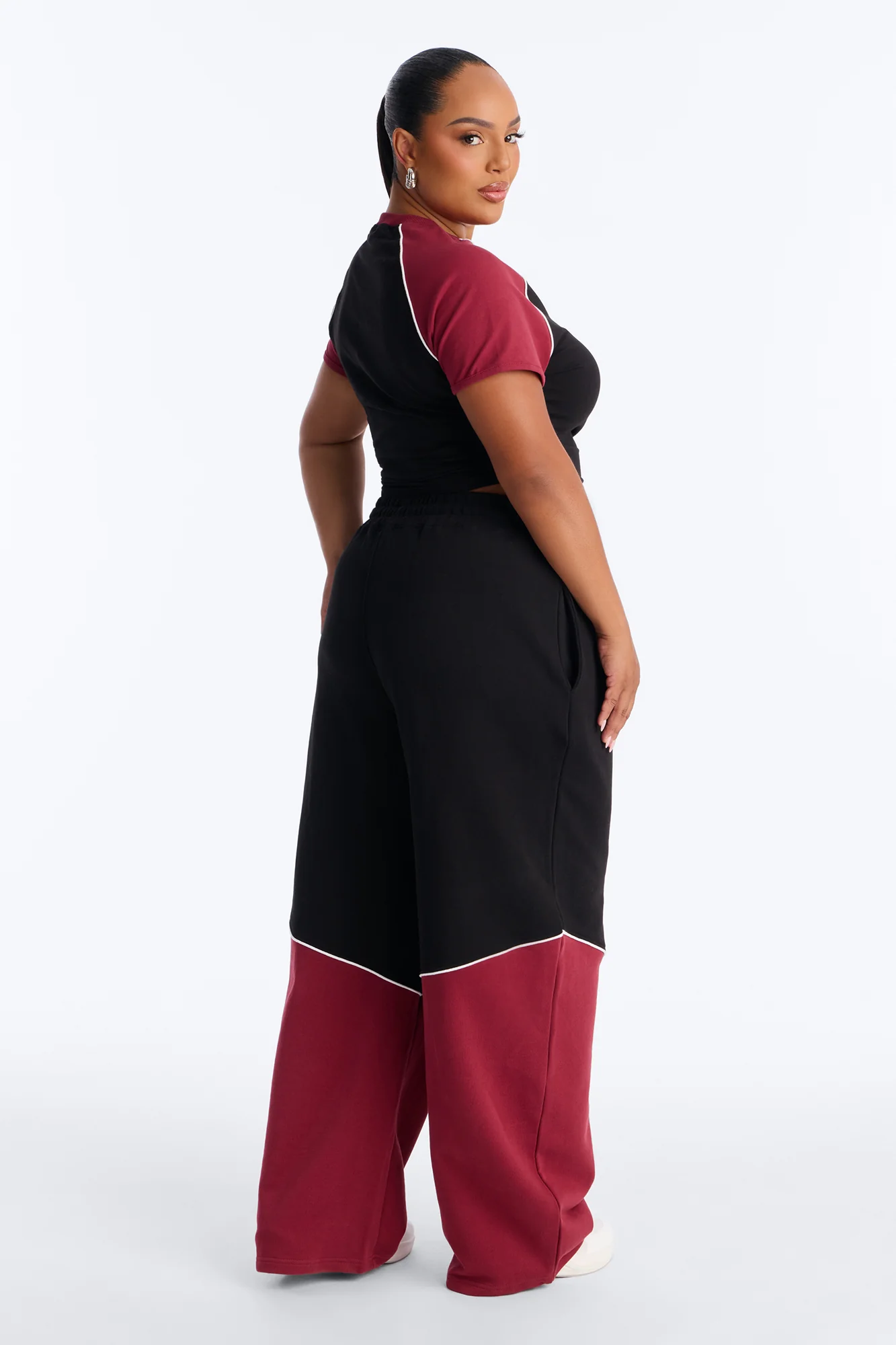 Calia Colorblock French Terry Barrel Leg Pant Set - Black/Red - Image 8