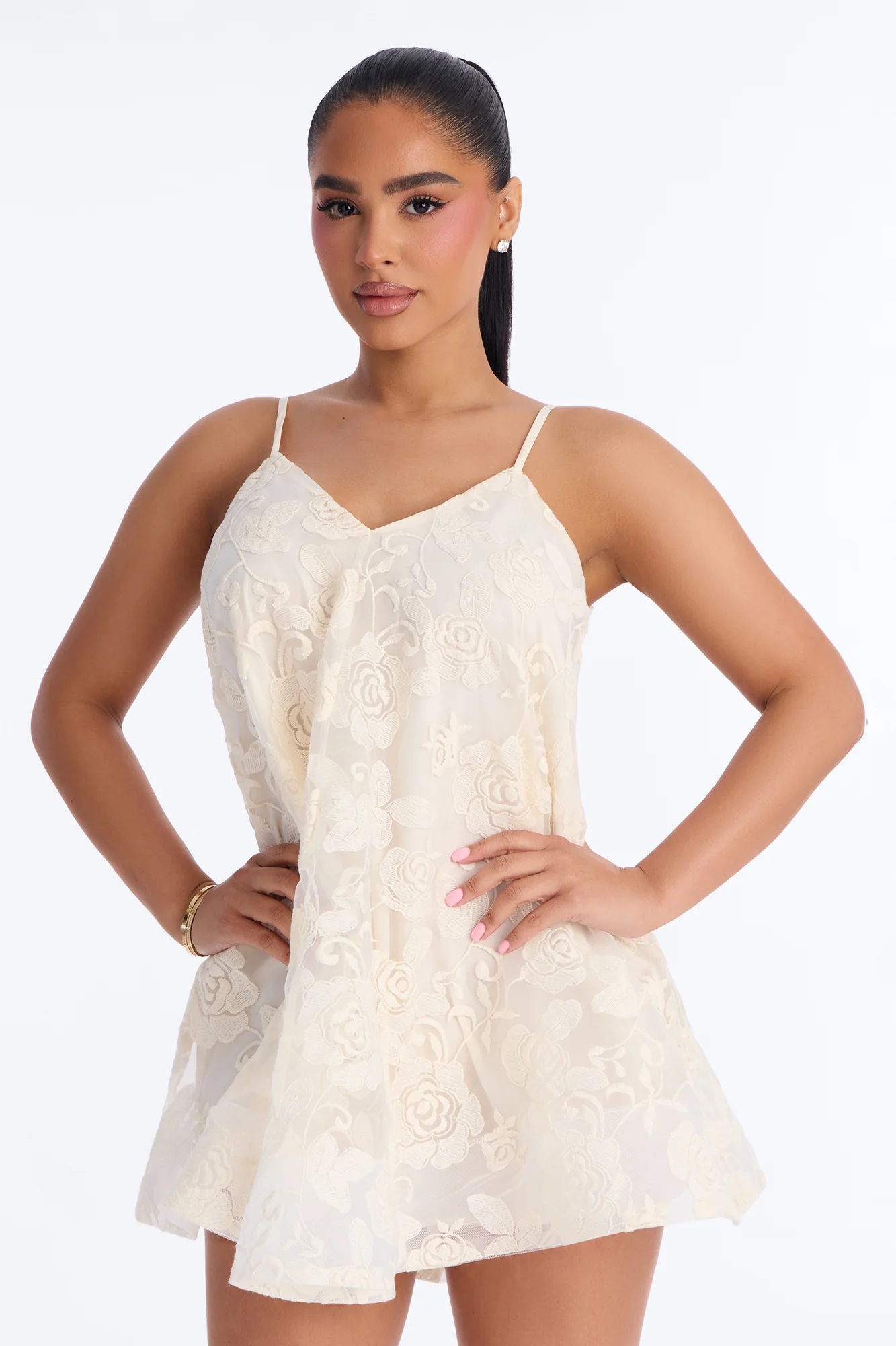 Call Me Baby Spaghetti Strap Lace Mini Dress - Cream