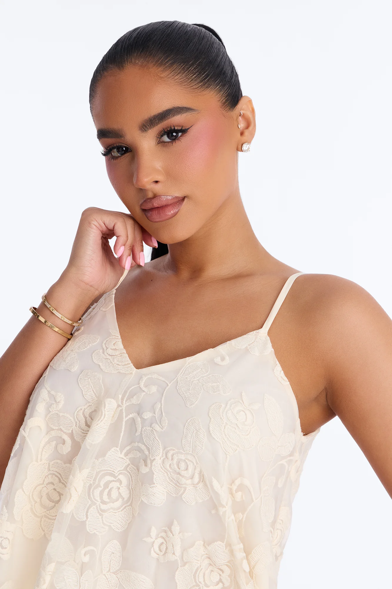 Call Me Baby Spaghetti Strap Lace Mini Dress - Cream - Image 3