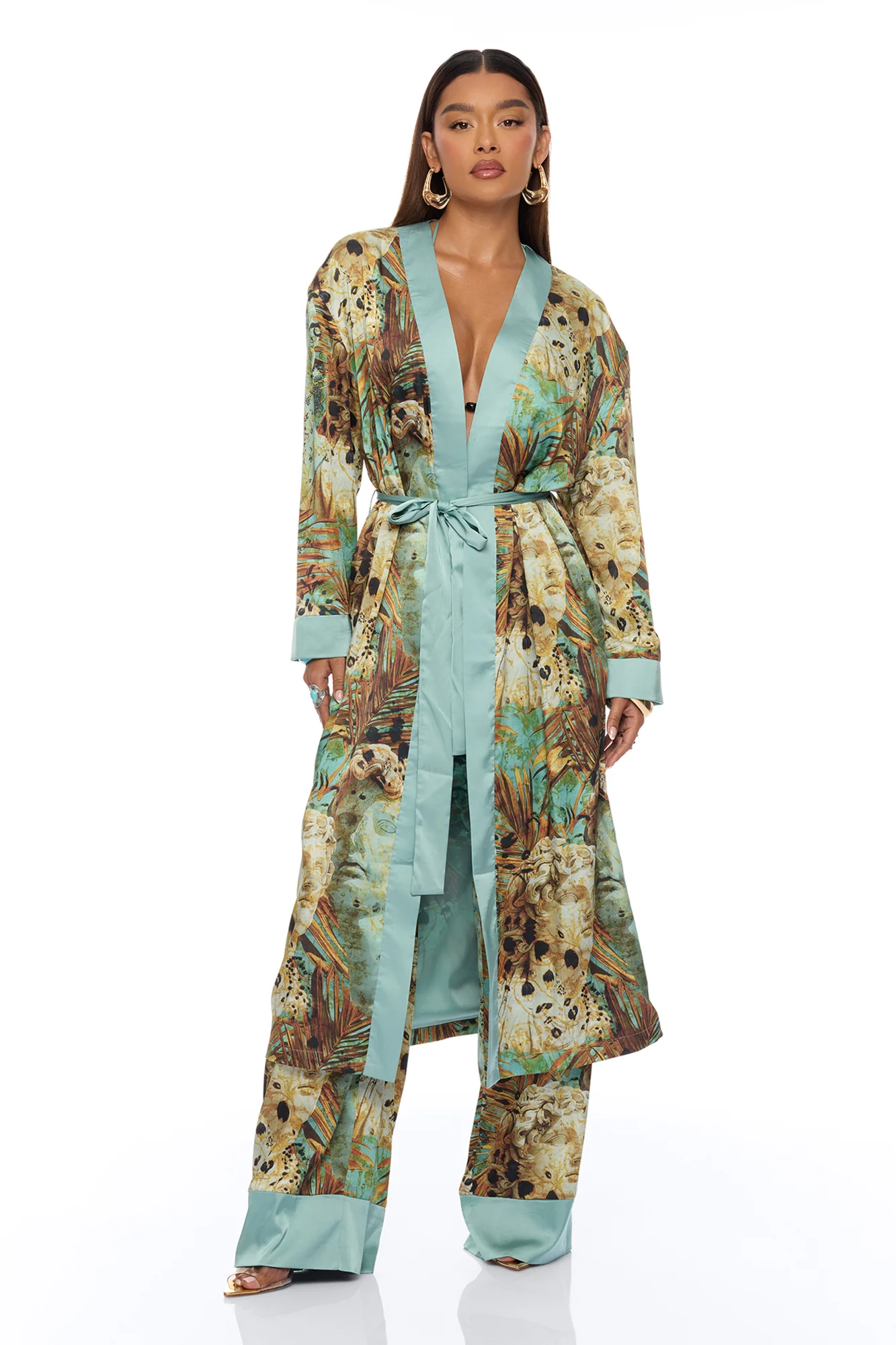 Call Me Coastal Satin Pant Set - Blue/combo