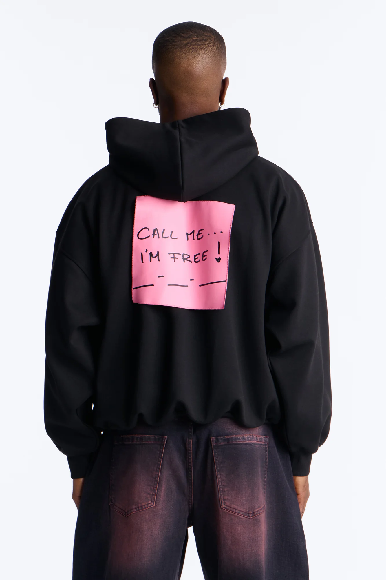 Call Me Structured Hoodie Fleece Hoodie - Black - Image 4