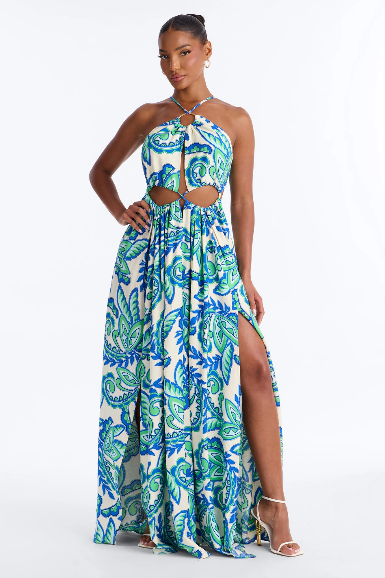 Call On Me Linen Maxi Dress - Blue/combo