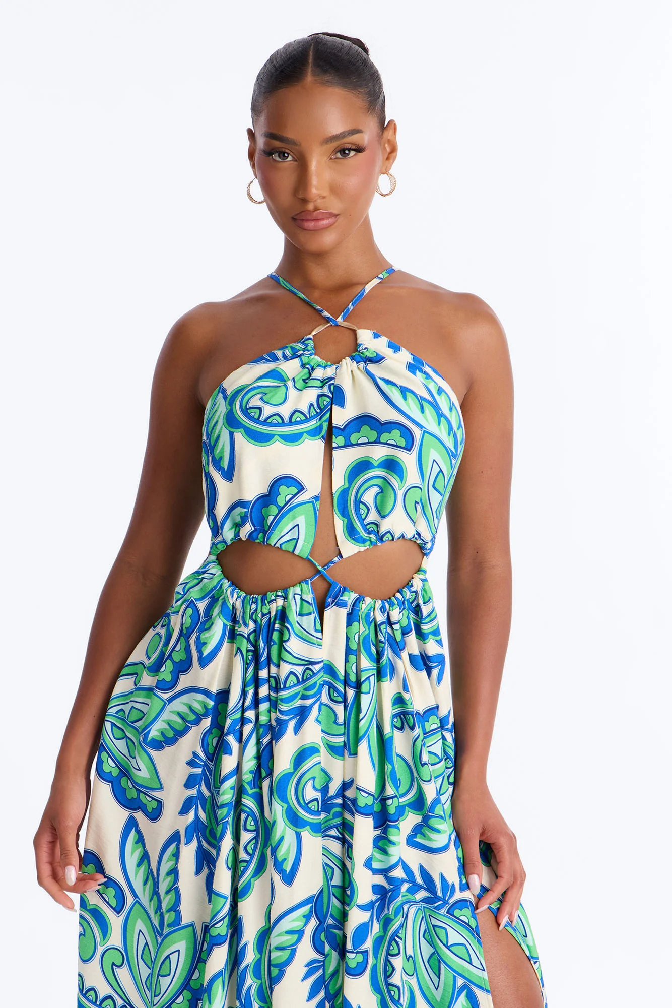 Call On Me Linen Maxi Dress - Blue/combo - Image 2