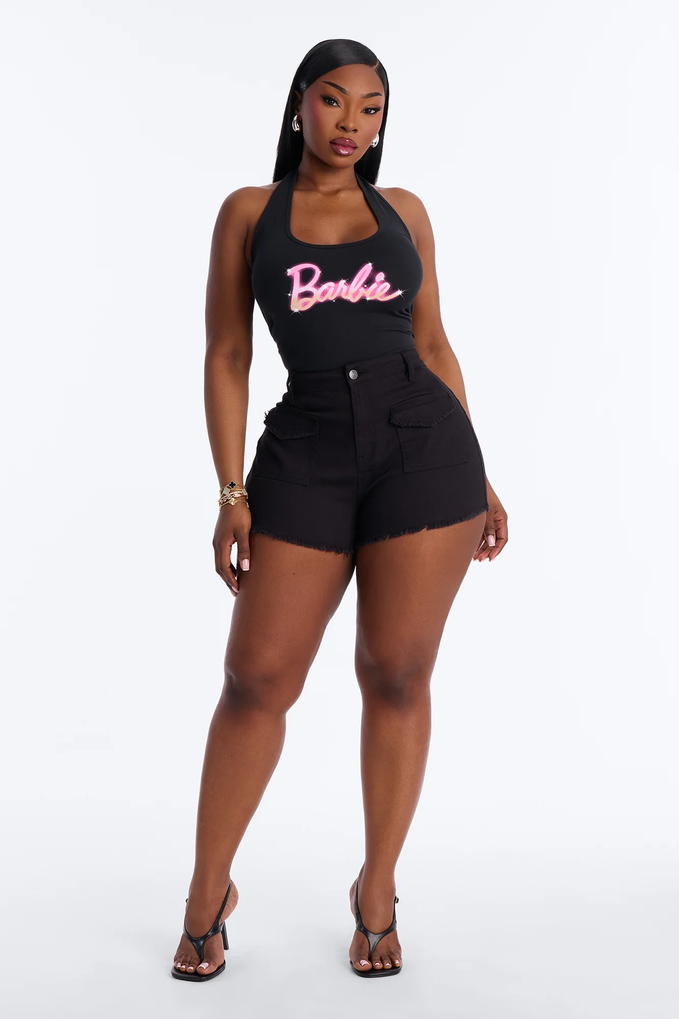 Call The Shots Stretch Denim Cut Off Shorts - Black - Image 5