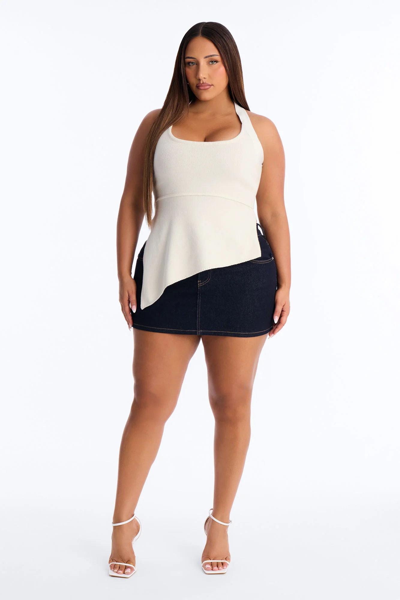 Call You Up Faux Leather Trim Sweater Halter Top - Cream - Image 6