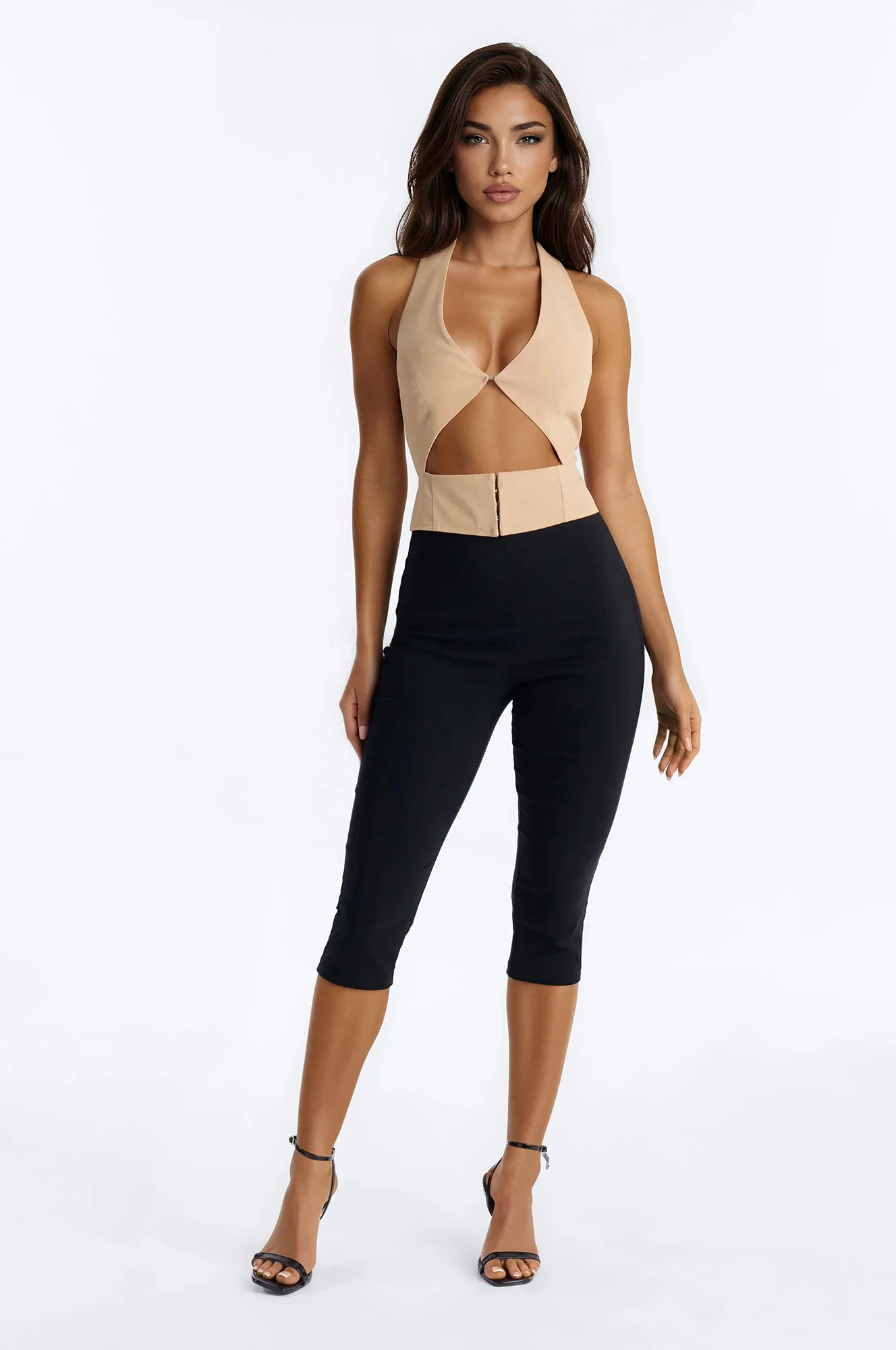 Callie Cut Out Twill Halter Top - Taupe - Image 2