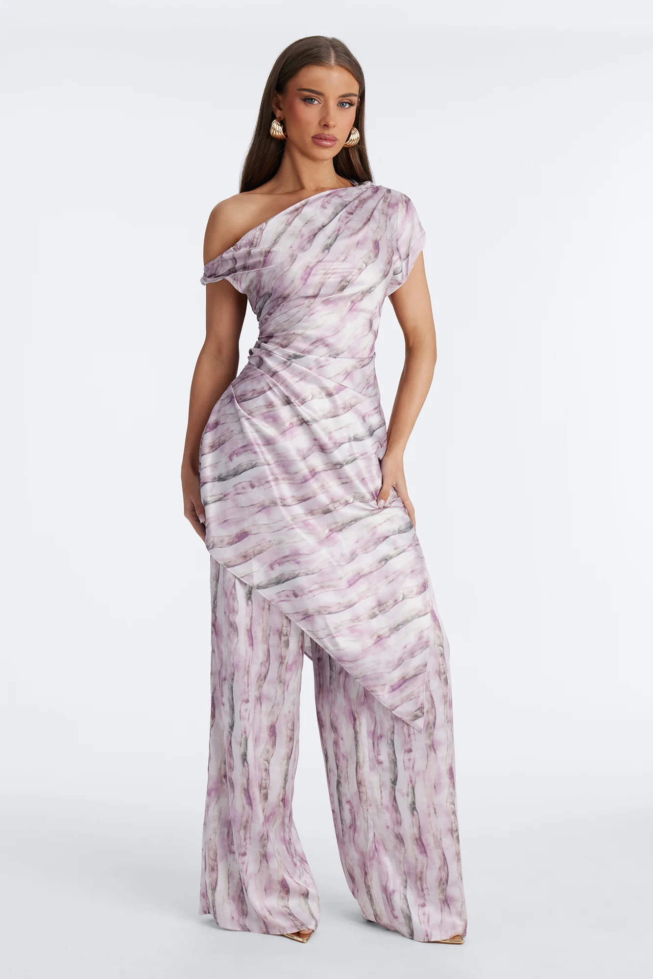 Callie Off Shoulder Asymmetrical Pant Set - Mauve/combo