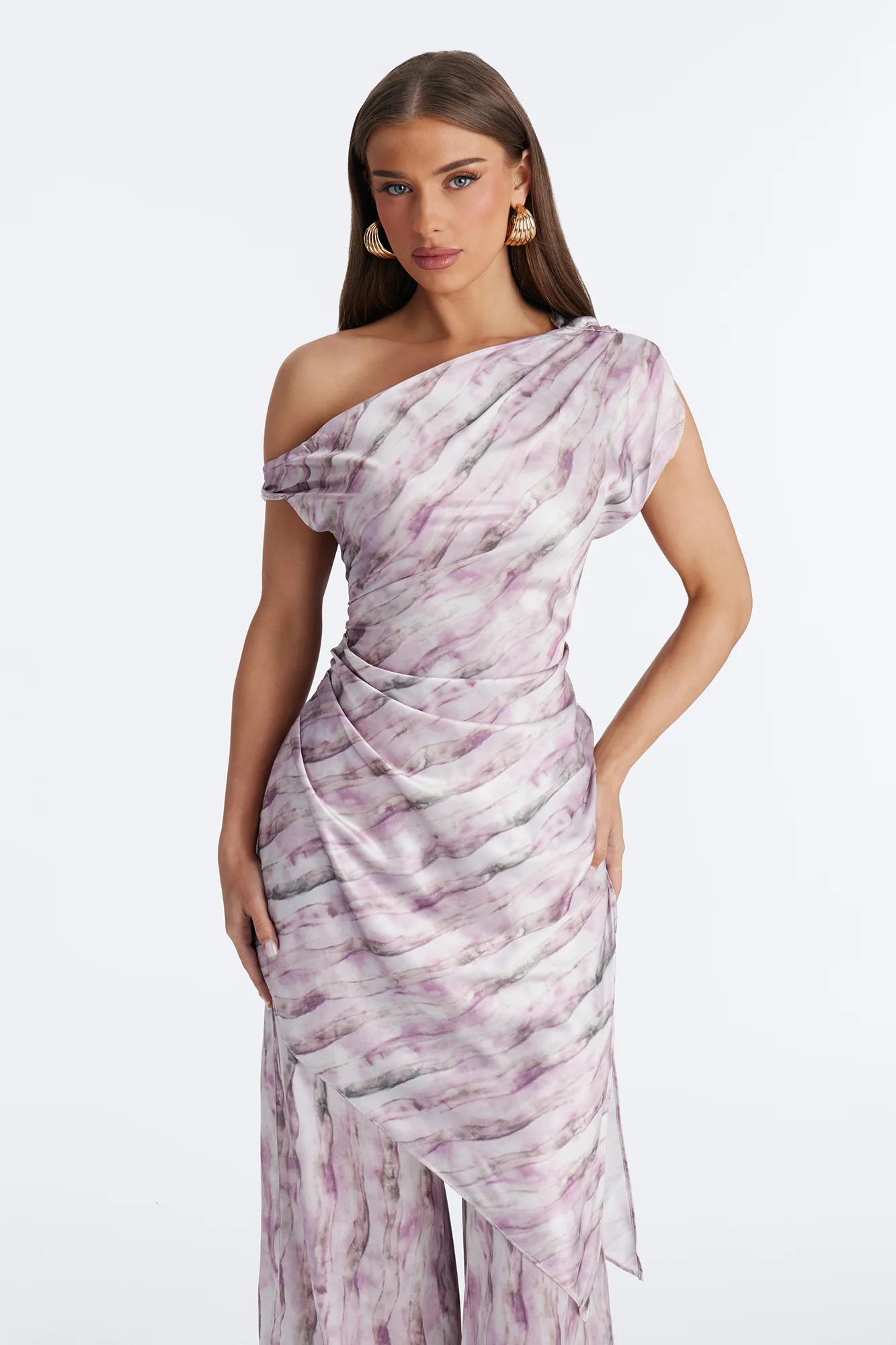 Callie Off Shoulder Asymmetrical Pant Set - Mauve/combo - Image 2