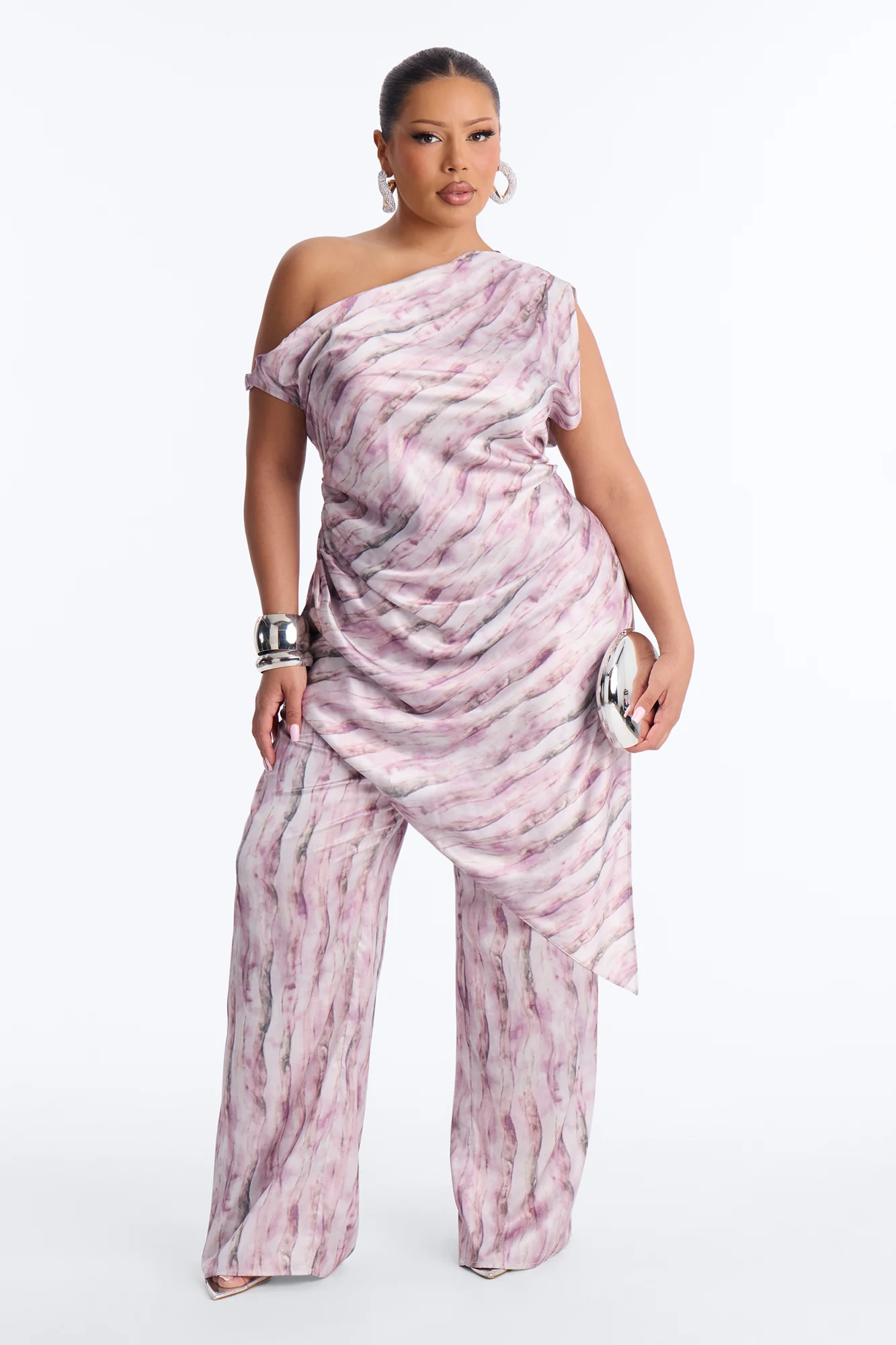 Callie Off Shoulder Asymmetrical Pant Set - Mauve/combo - Image 5