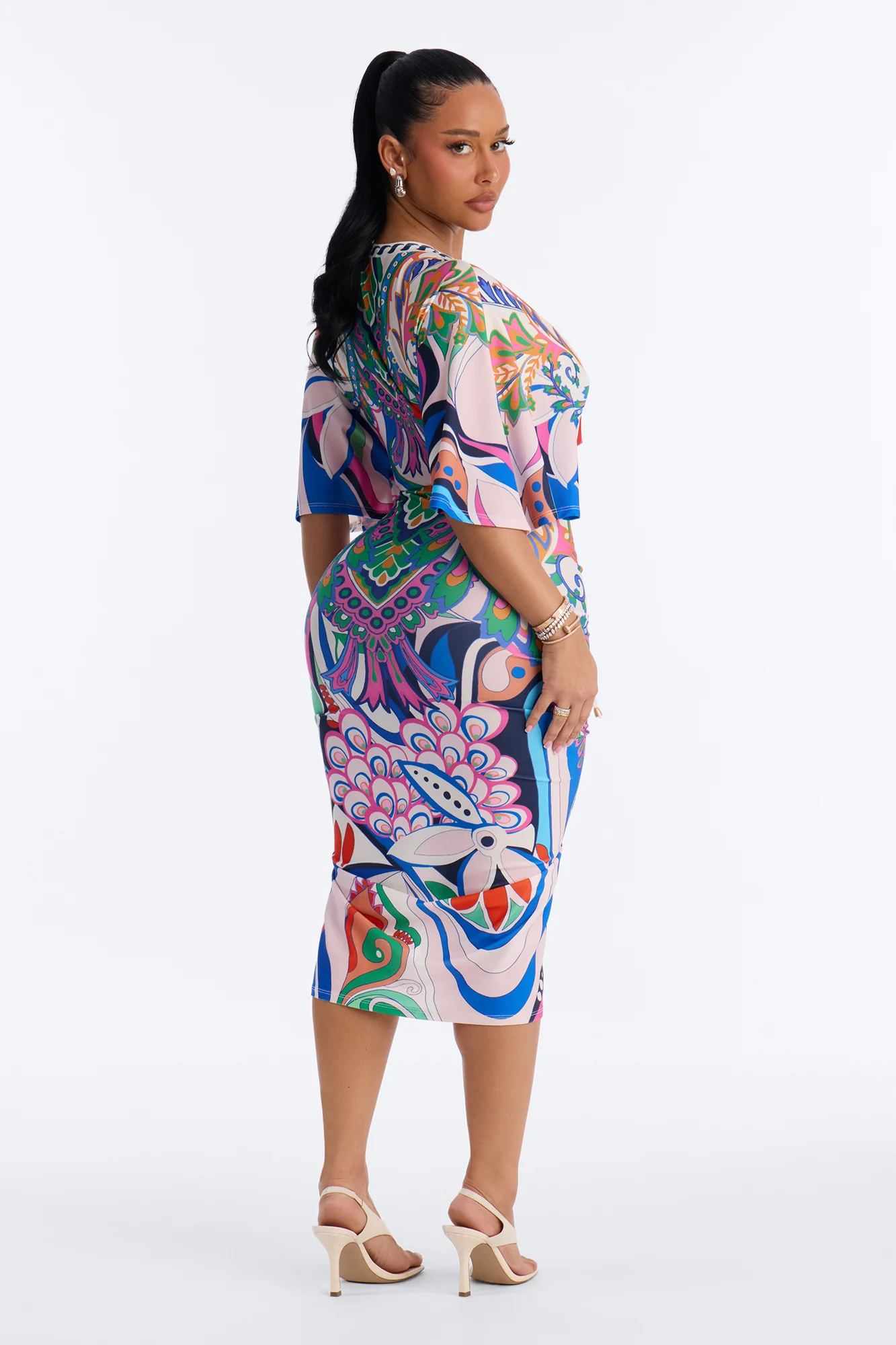 Callie Ruched Printed Midi Dress - Multi Color - Image 4