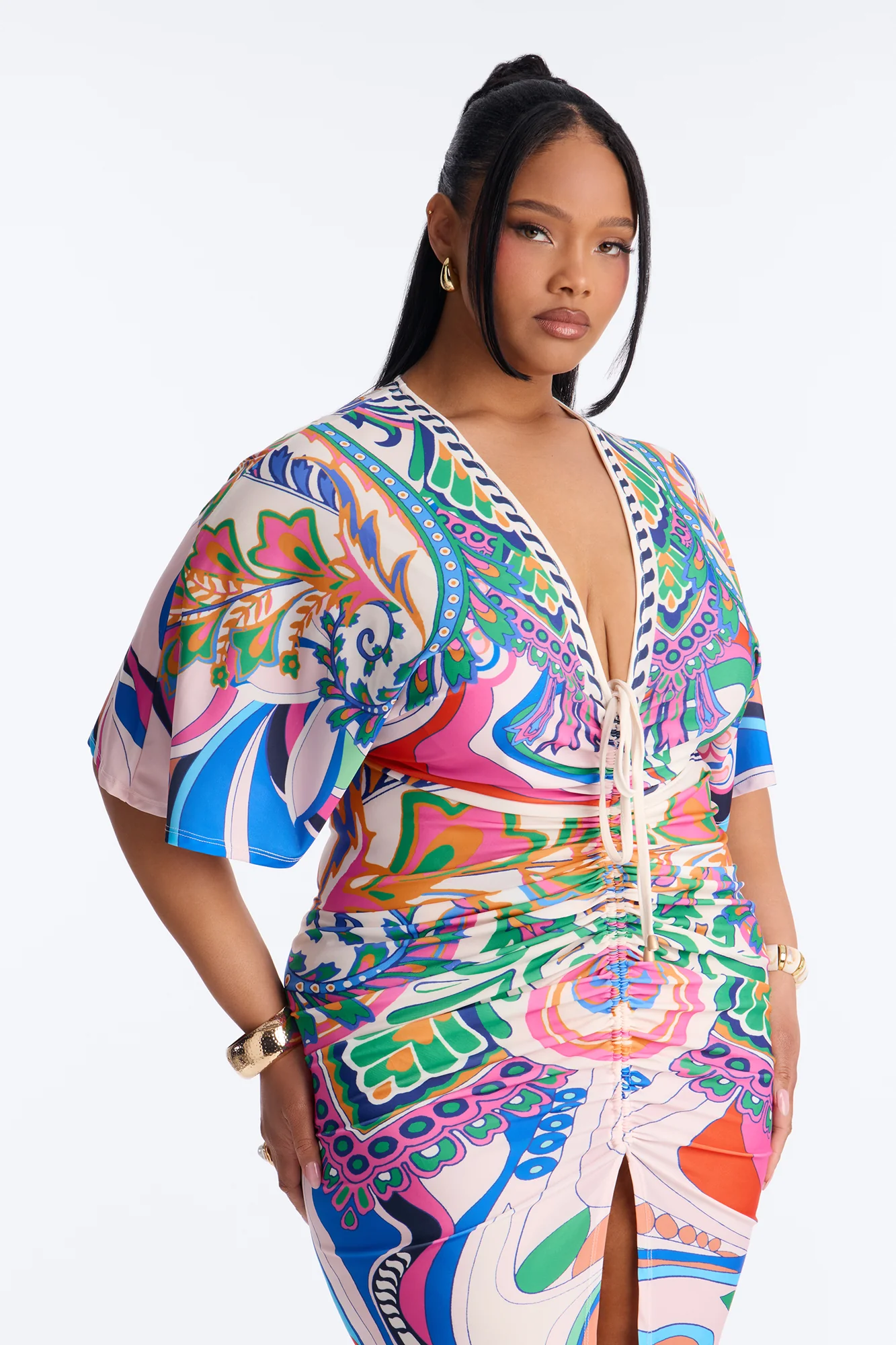 Callie Ruched Printed Midi Dress - Multi Color - Image 6