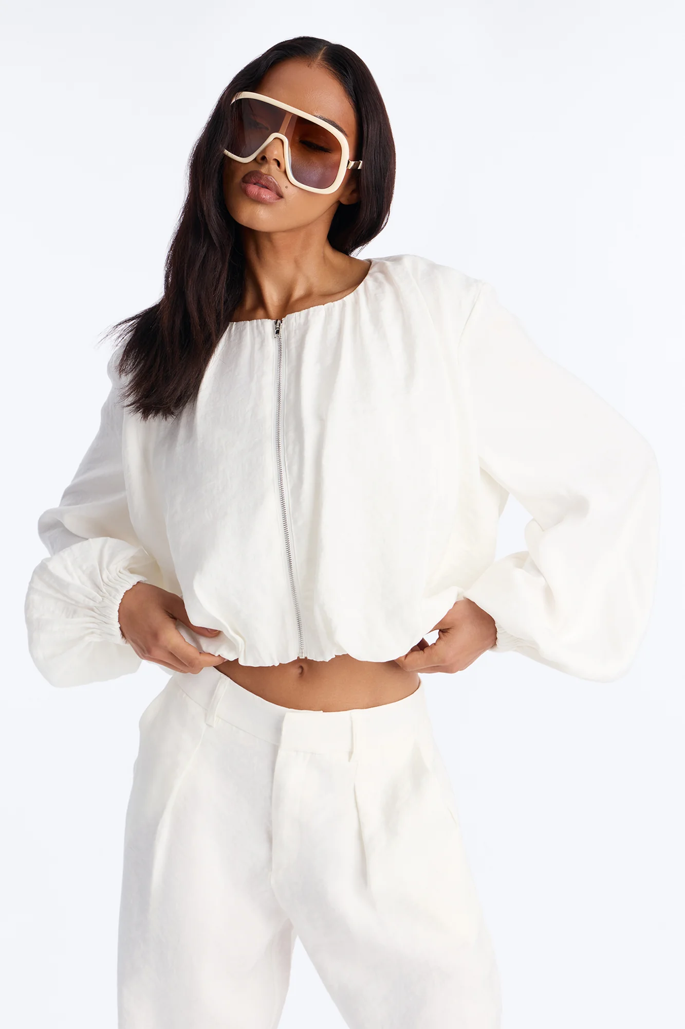 Calliope Linen Bubble Hem Cropped Jacket - Ivory