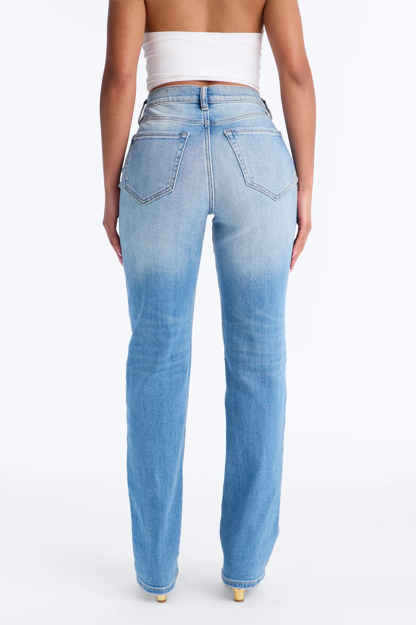 Cambria Crossover Stretch Straight Leg Jeans - Medium Wash - Image 4