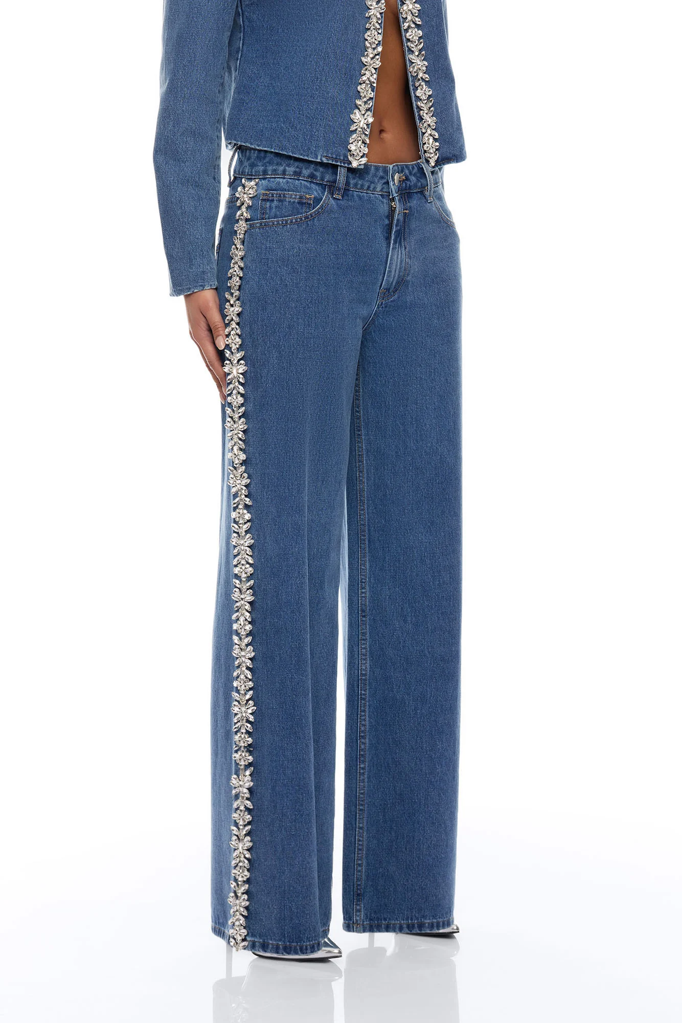 Came To Play Rhinestone Denim Jeans - Vintage Wash - Image 2