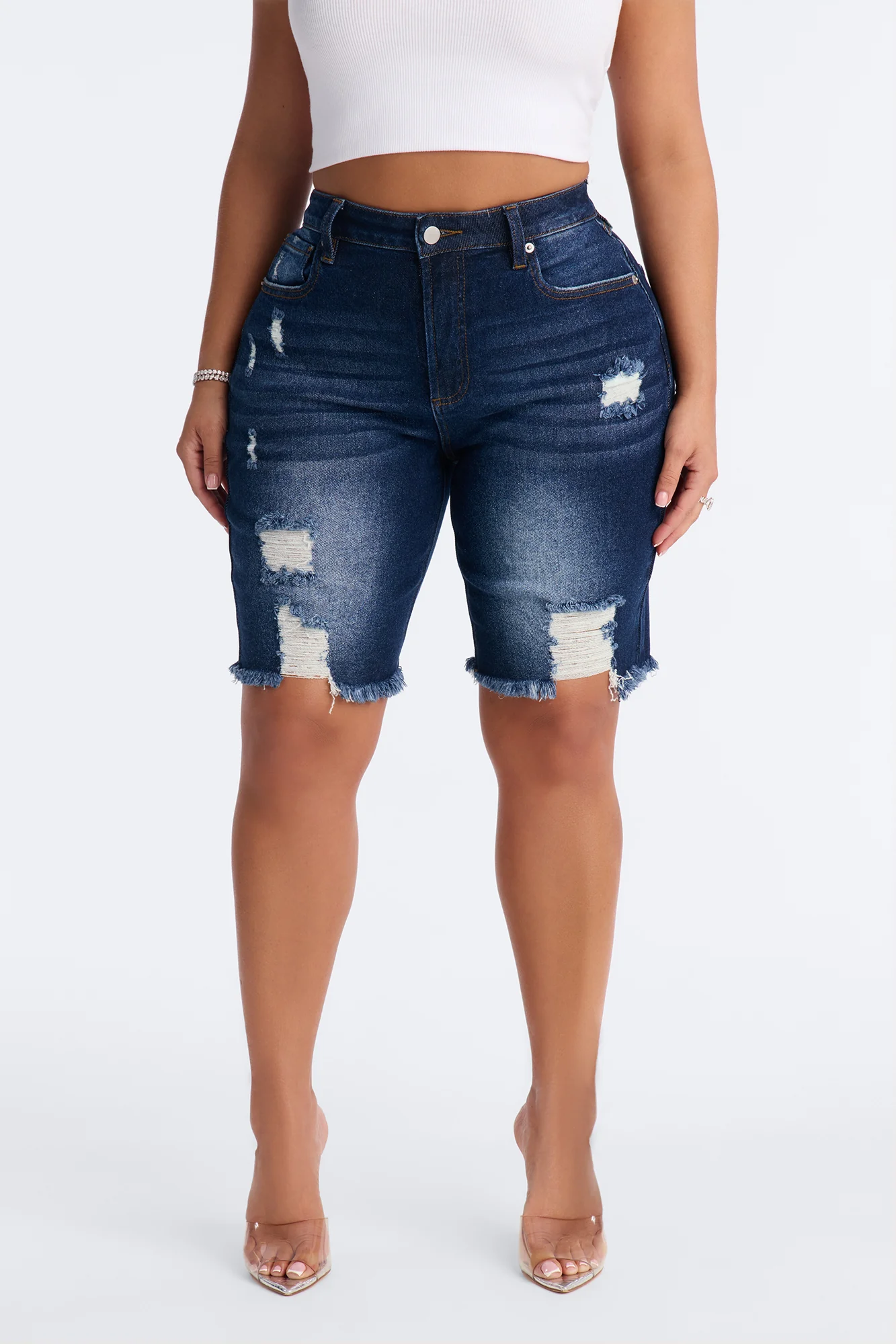 Came To Win Stretch Denim Bermuda Shorts - Dark Wash - Image 2