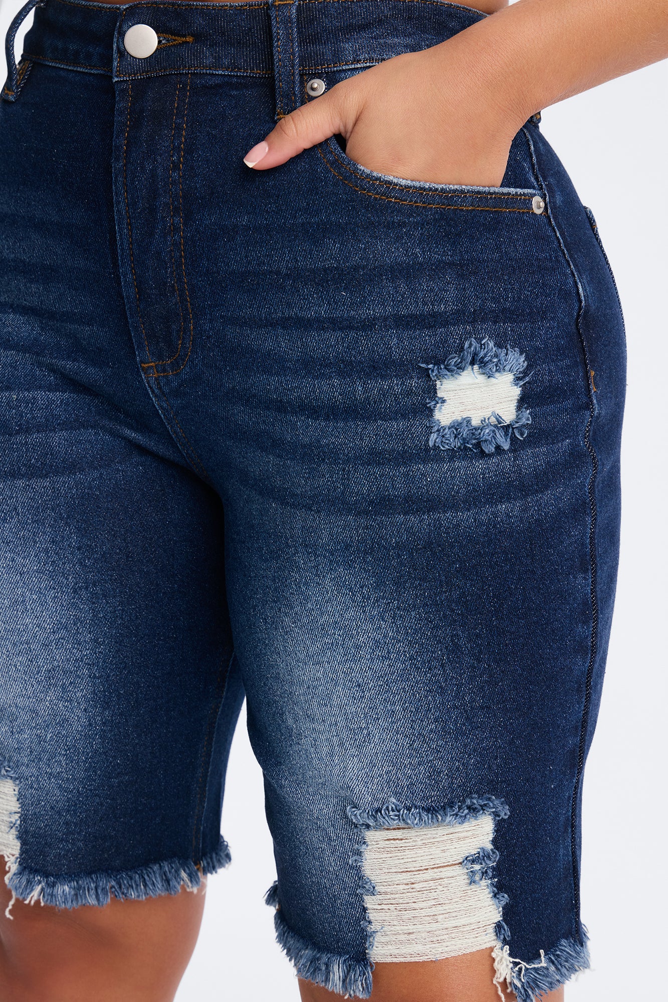 Came To Win Stretch Denim Bermuda Shorts - Dark Wash - Image 3