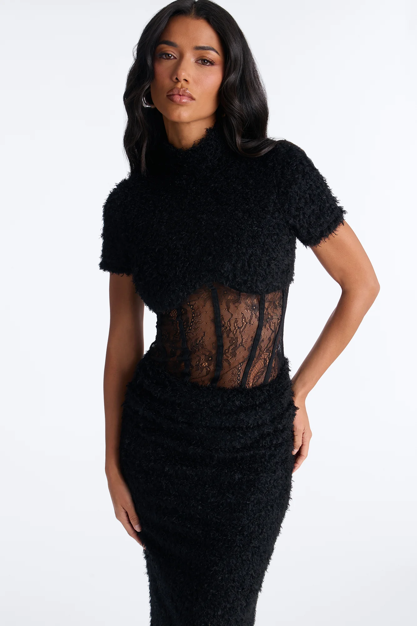 Camera Ready Sherpa Maxi Dress - Black - Image 2