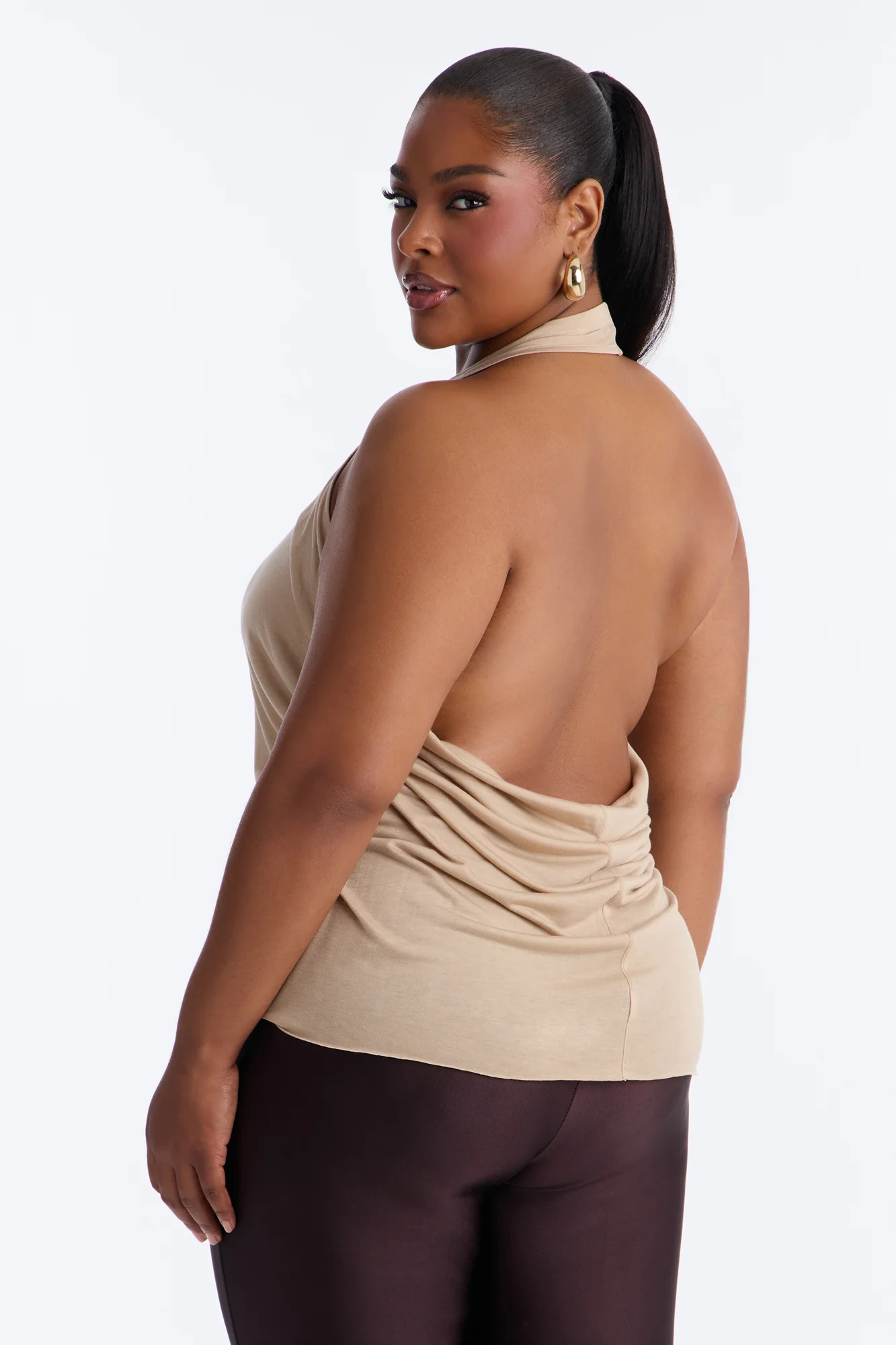 Cameron Sheer Scoop Neck Halter Top - Taupe - Image 7