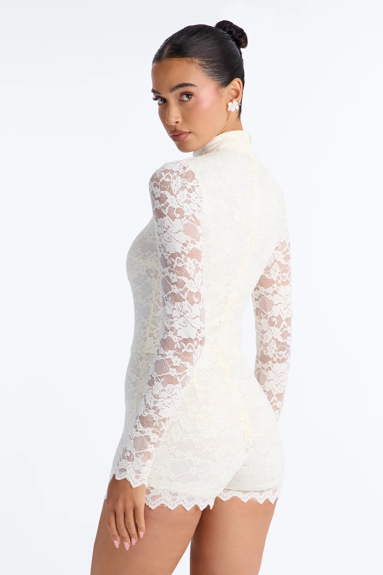 Camila Lace Micro Romper - Ivory - Image 4