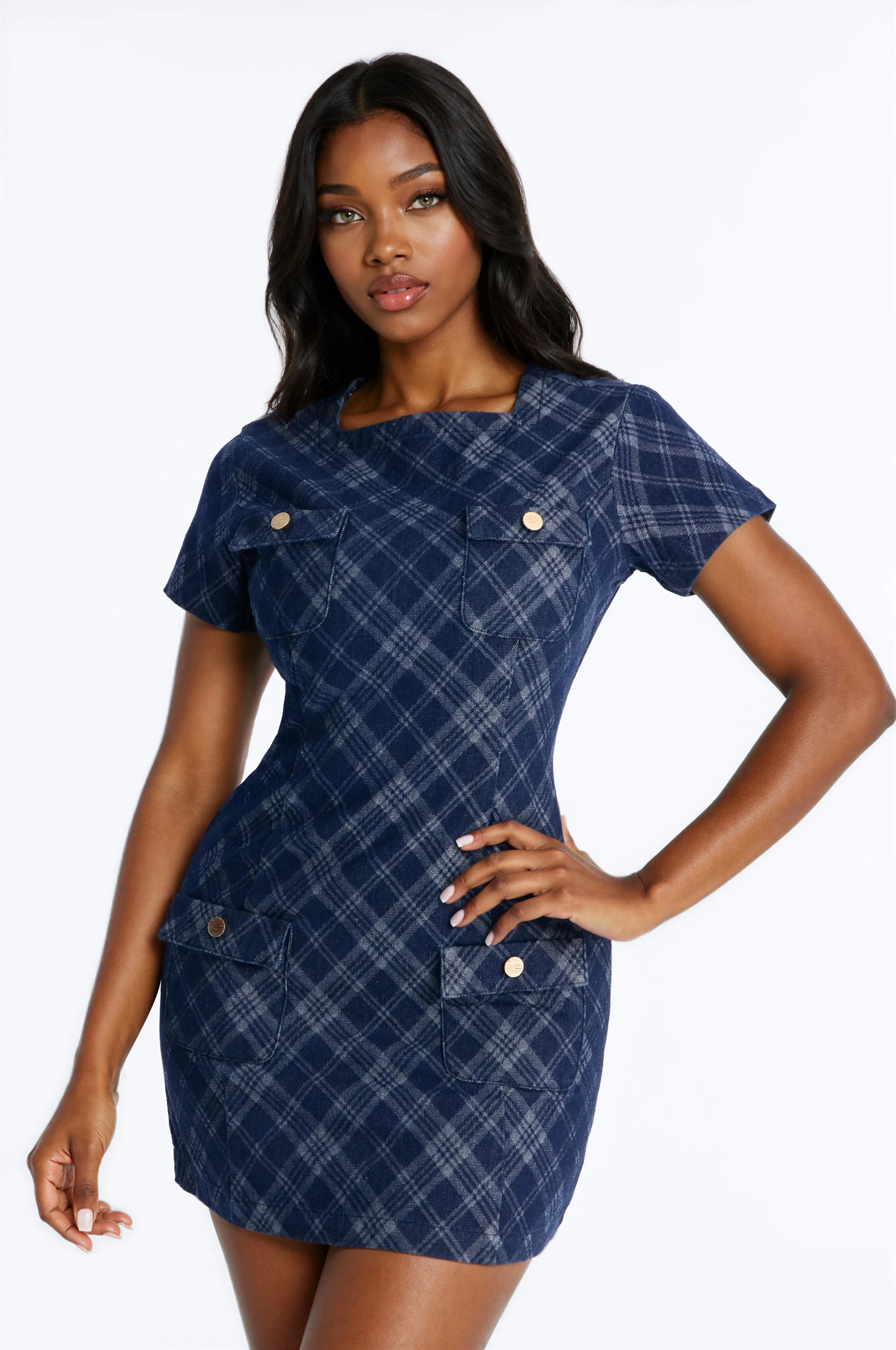 Camila Plaid Denim Mini Dress - Denim