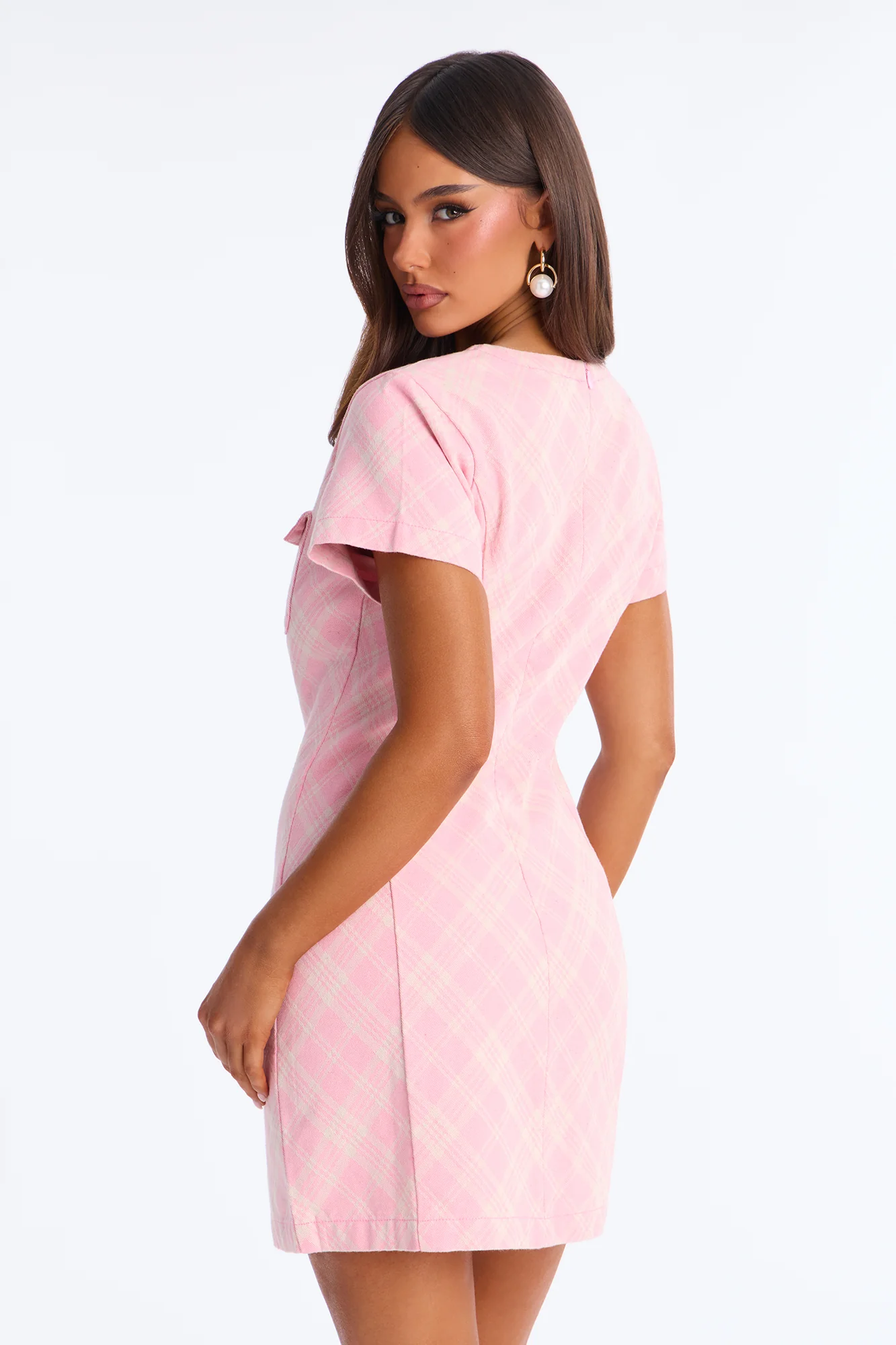 Camila Plaid Denim Mini Dress - Pink - Image 5