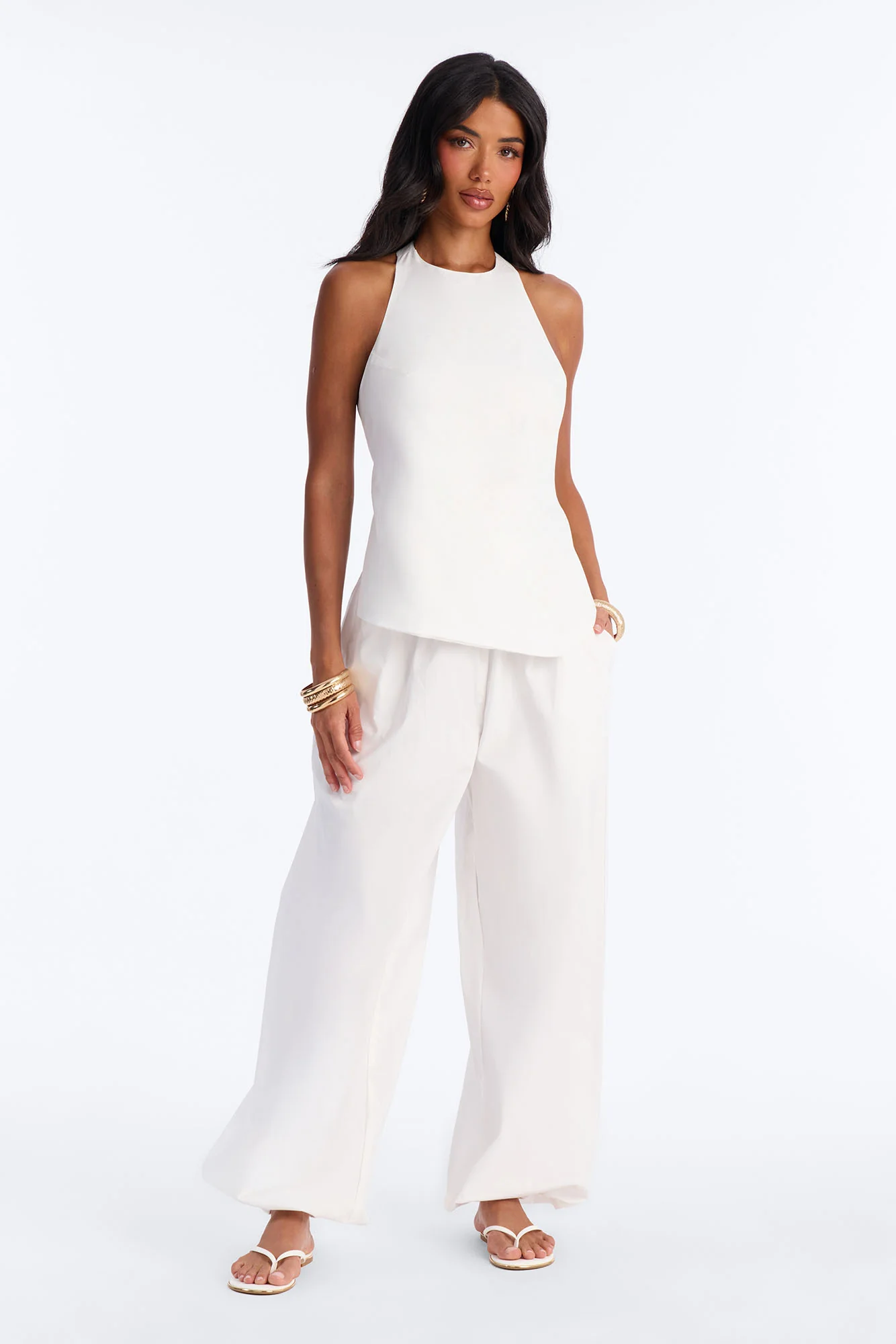 Cammie Halter Balloon Pant Set - White
