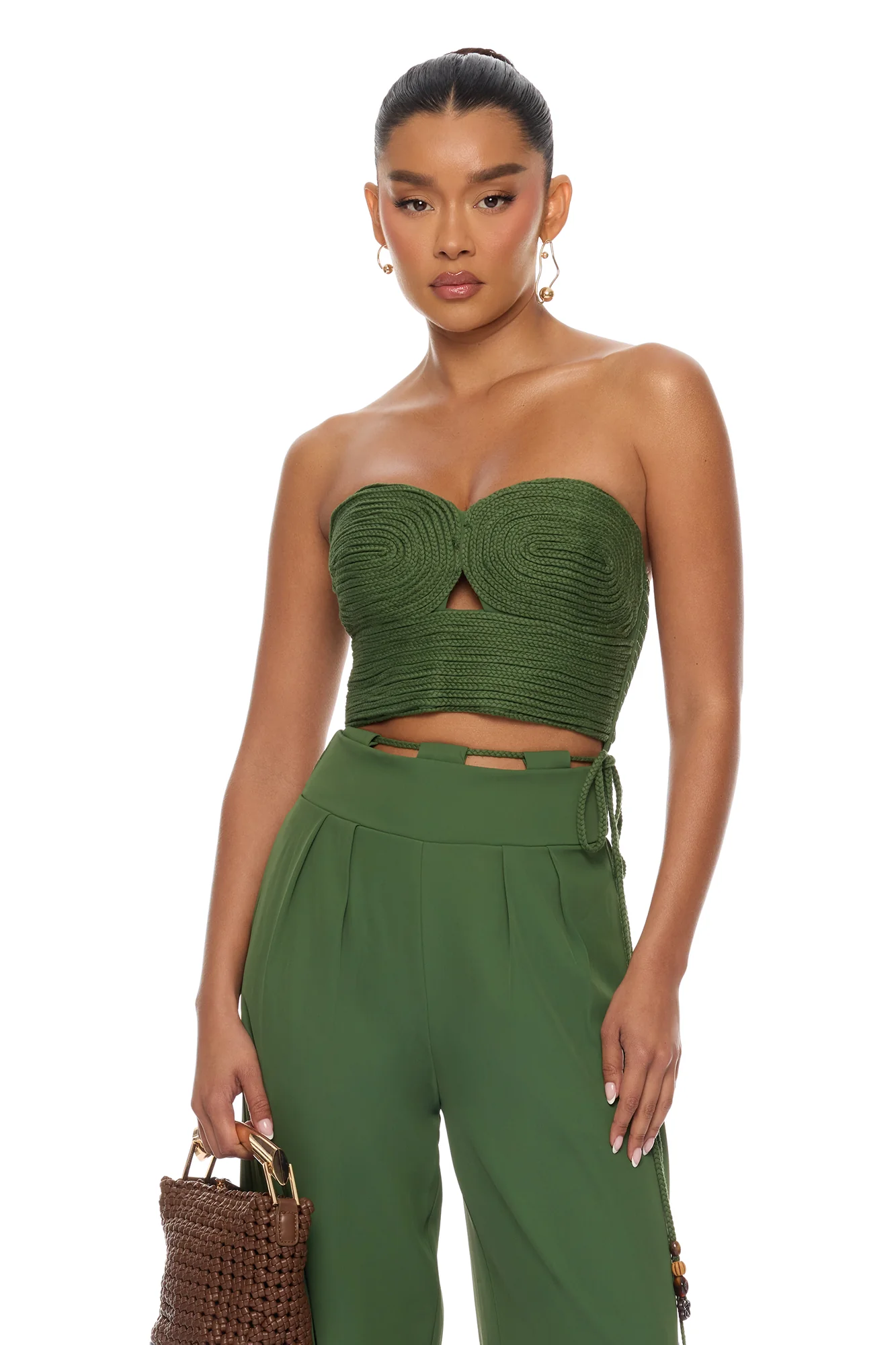 Cancun Nights Braided Strapless Jumpsuit - Olive - Image 2