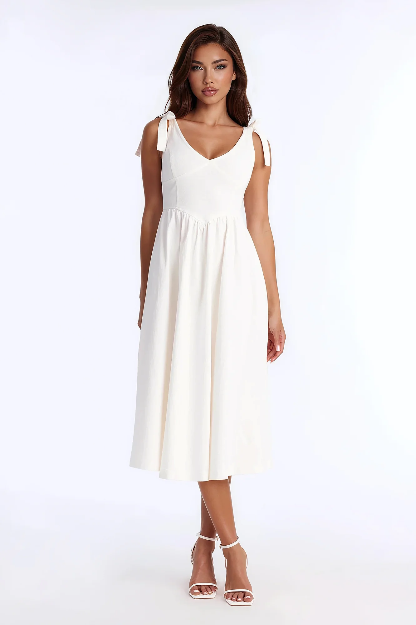 Candace Pleated Denim Midi Dress - White