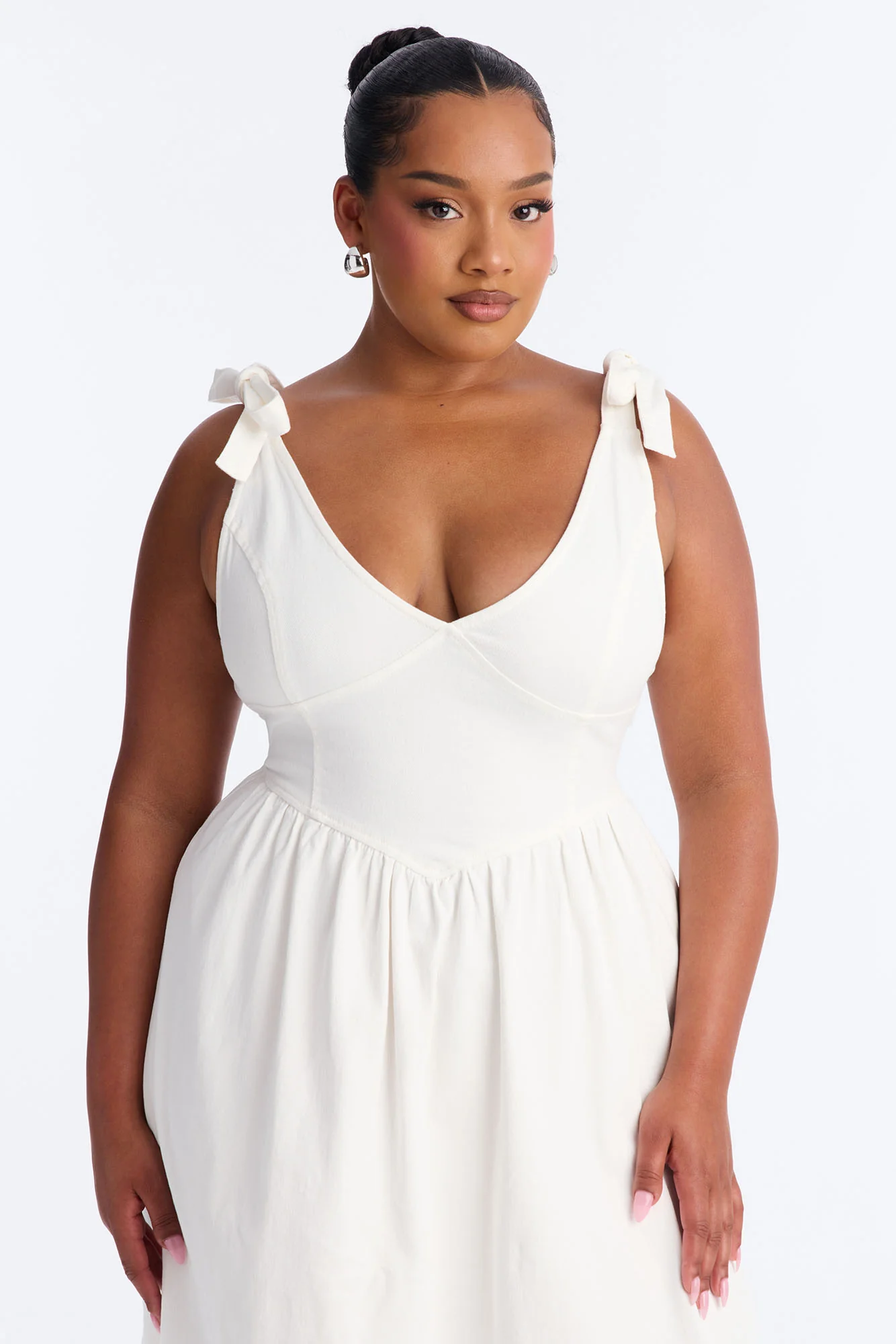 Candace Pleated Denim Midi Dress - White - Image 6