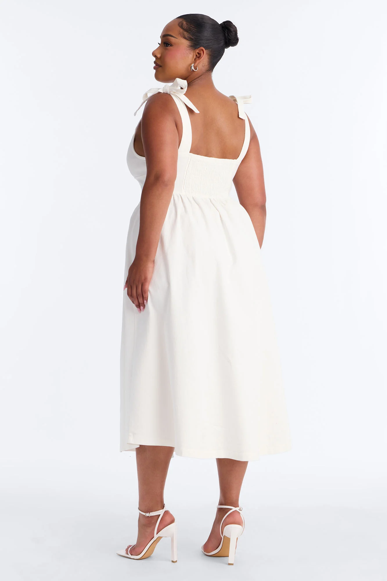 Candace Pleated Denim Midi Dress - White - Image 8