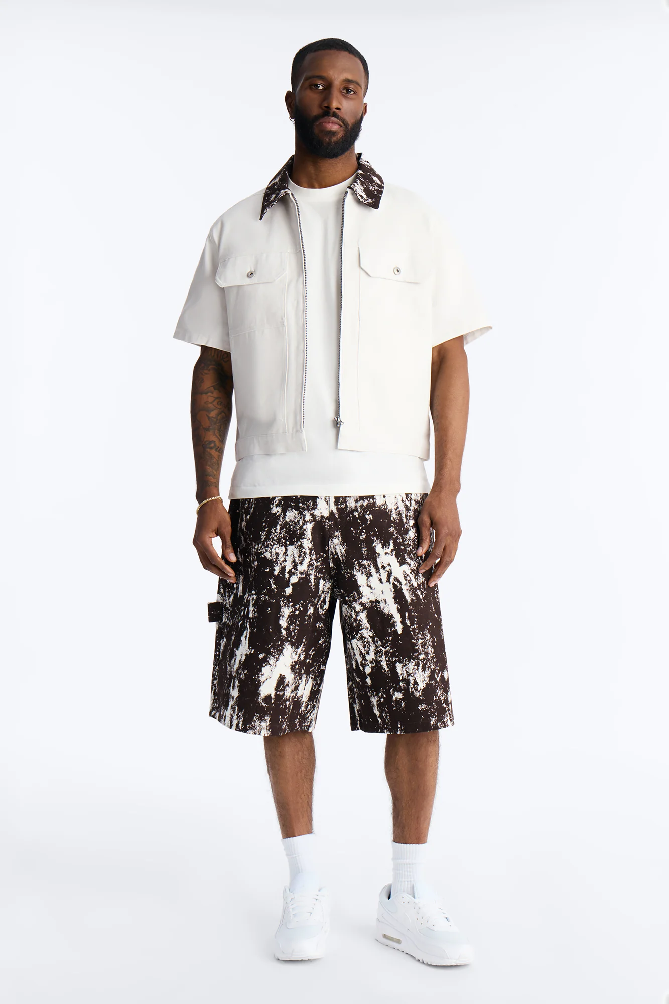 Canon Contrast Collar Zip Up Shirt - White - Image 2