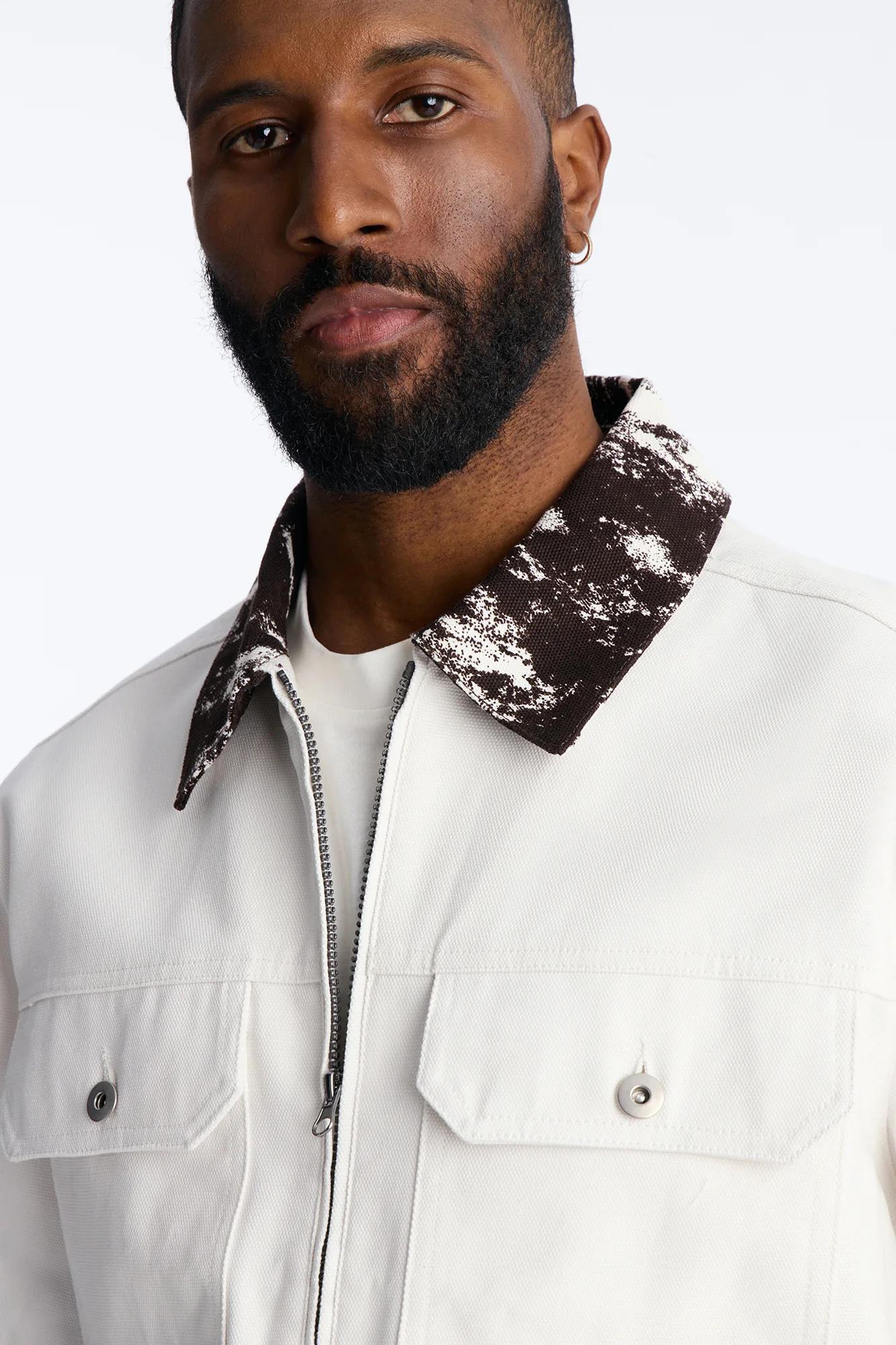 Canon Contrast Collar Zip Up Shirt - White - Image 3