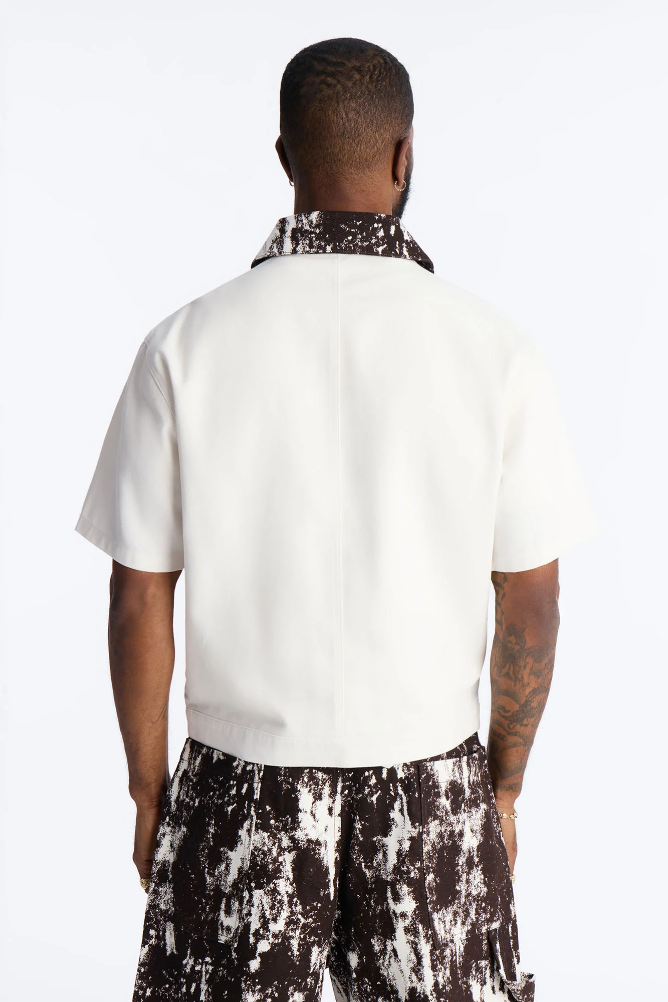 Canon Contrast Collar Zip Up Shirt - White - Image 4