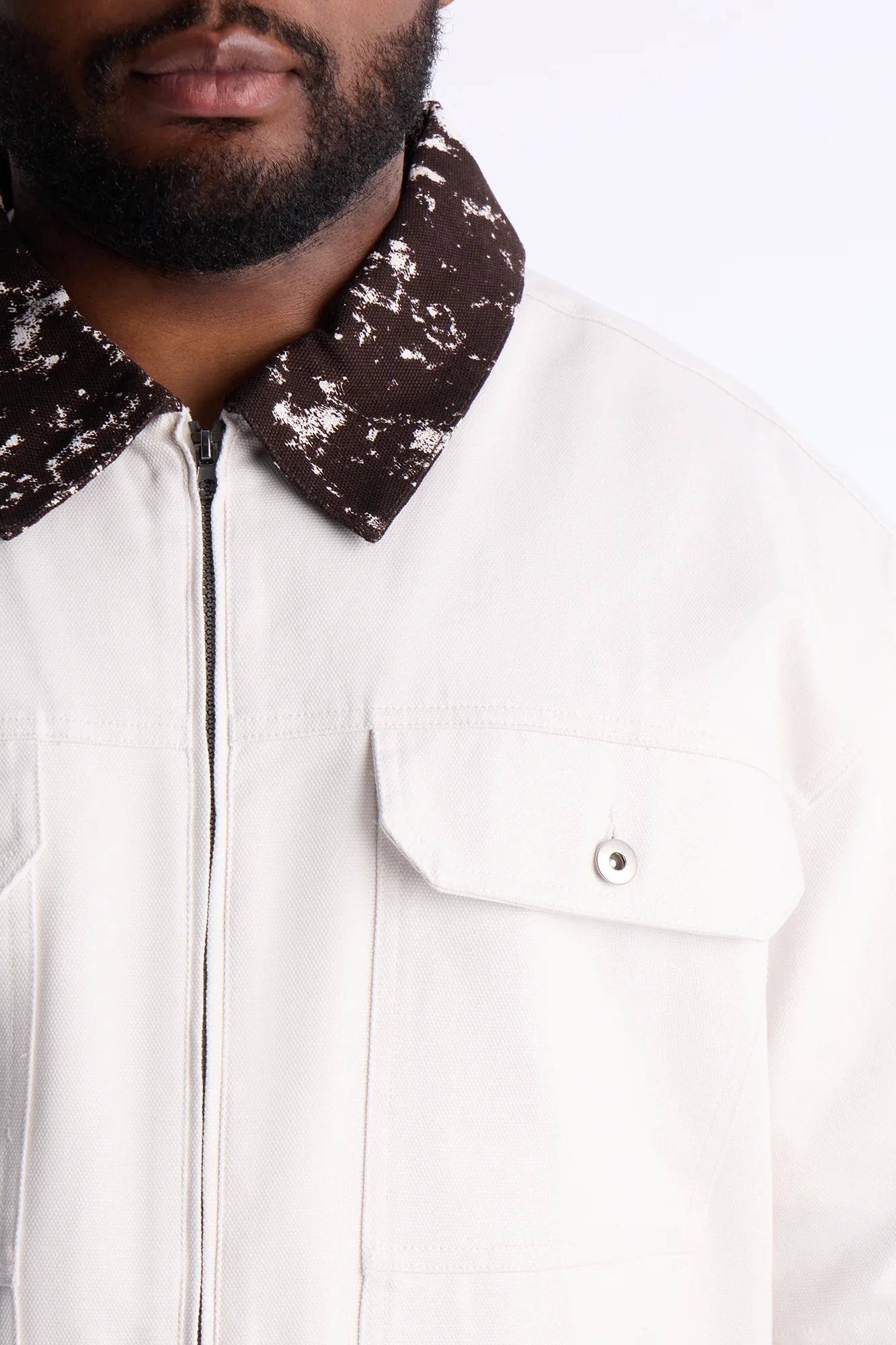 Canon Contrast Collar Zip Up Shirt - White - Image 7