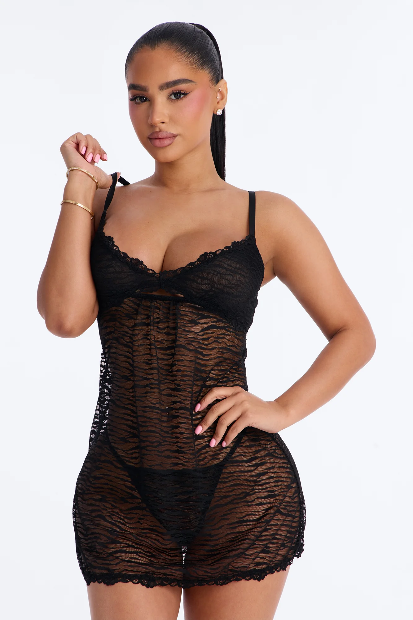 Can't Compete Mesh Lace Chemise - Black/Grey