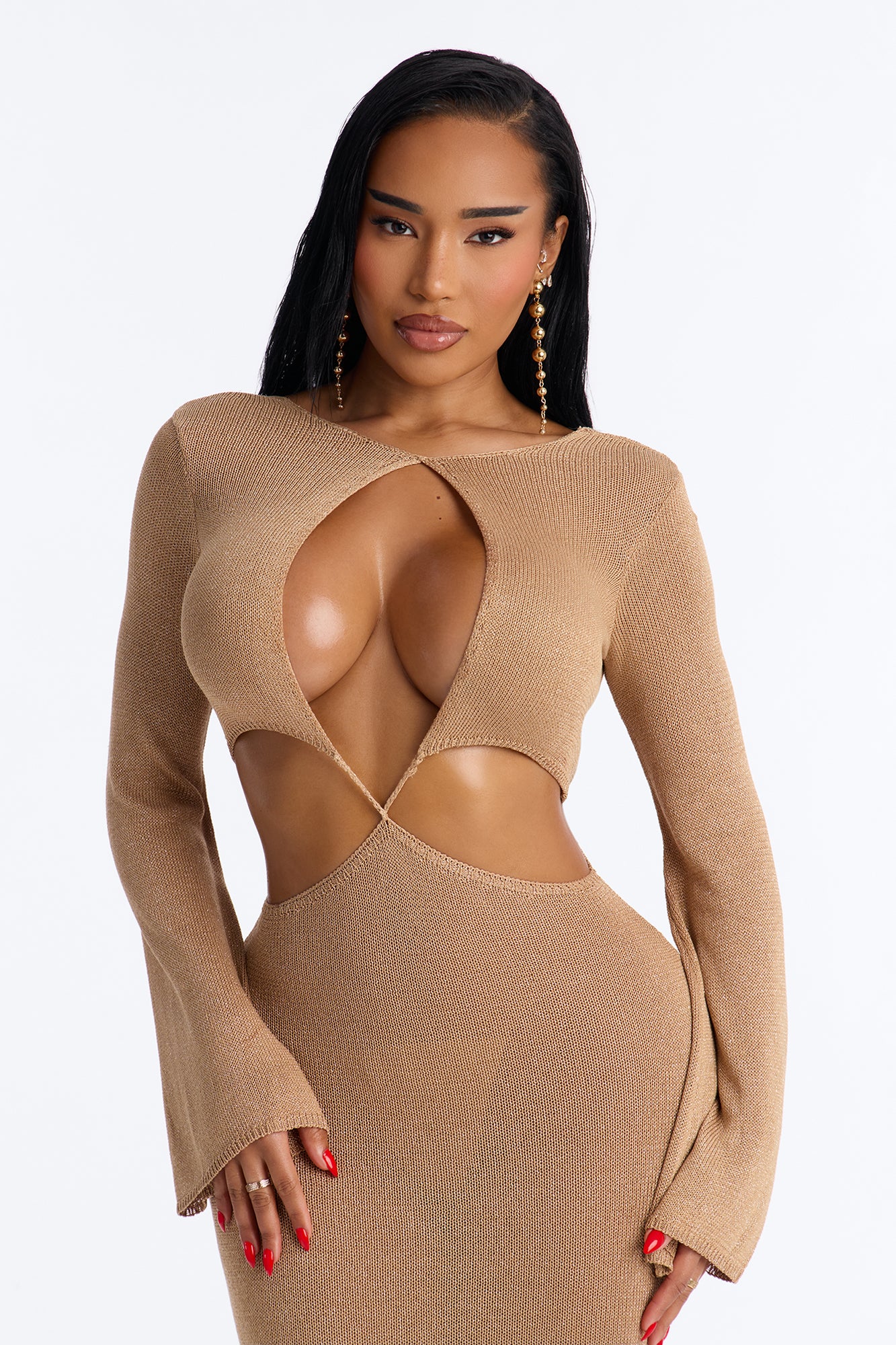 Can't Help It Metallic Knit Maxi Dress - Mocha - Image 2