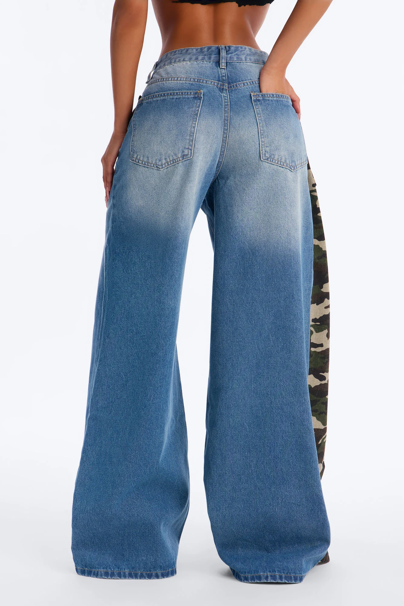 Can't Miss Me Camo Wrap Wide Leg Jeans - Medium Wash - Image 4