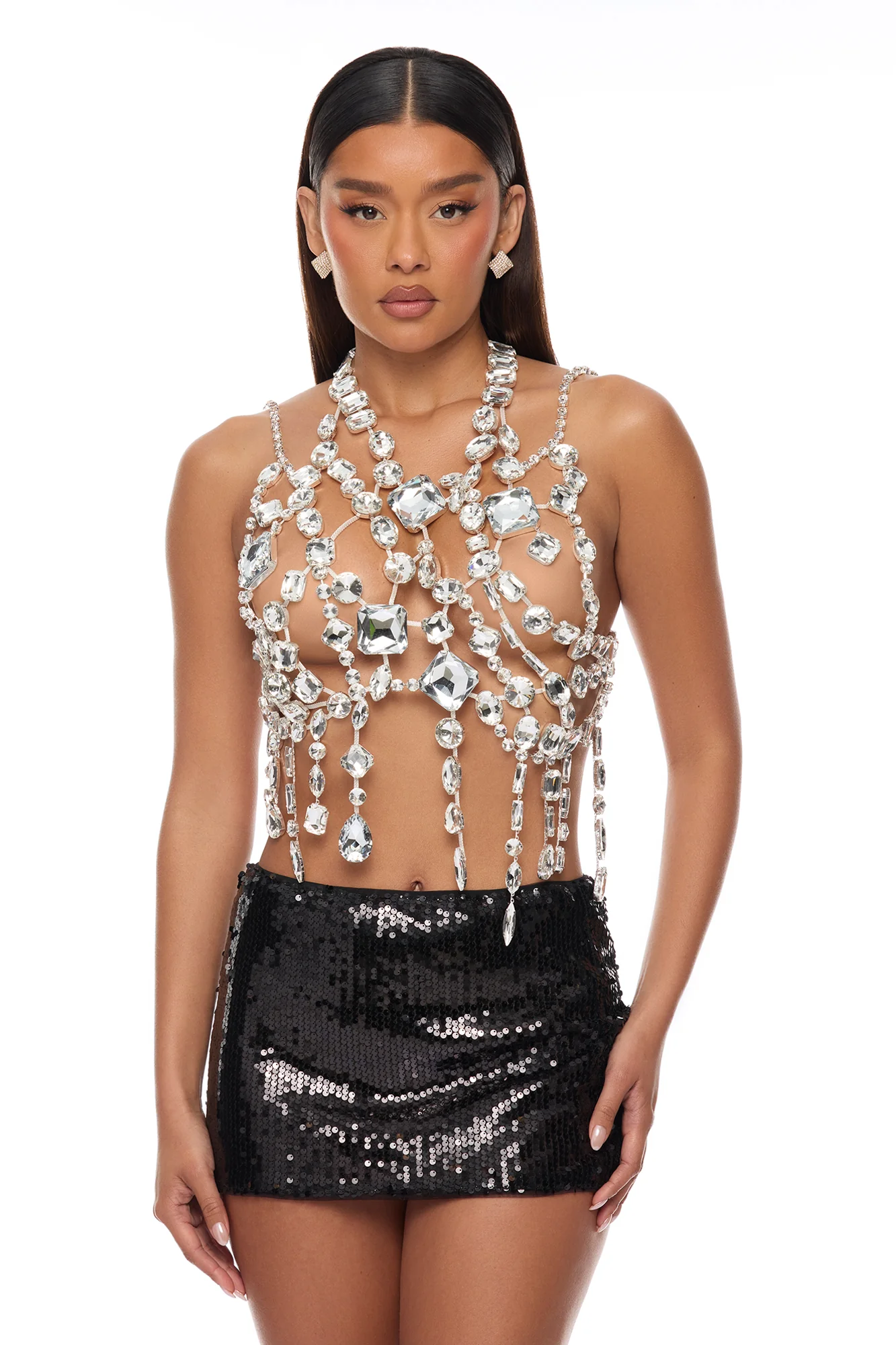 Can't Outshine Me Rhinestone Top - Silver - Image 2