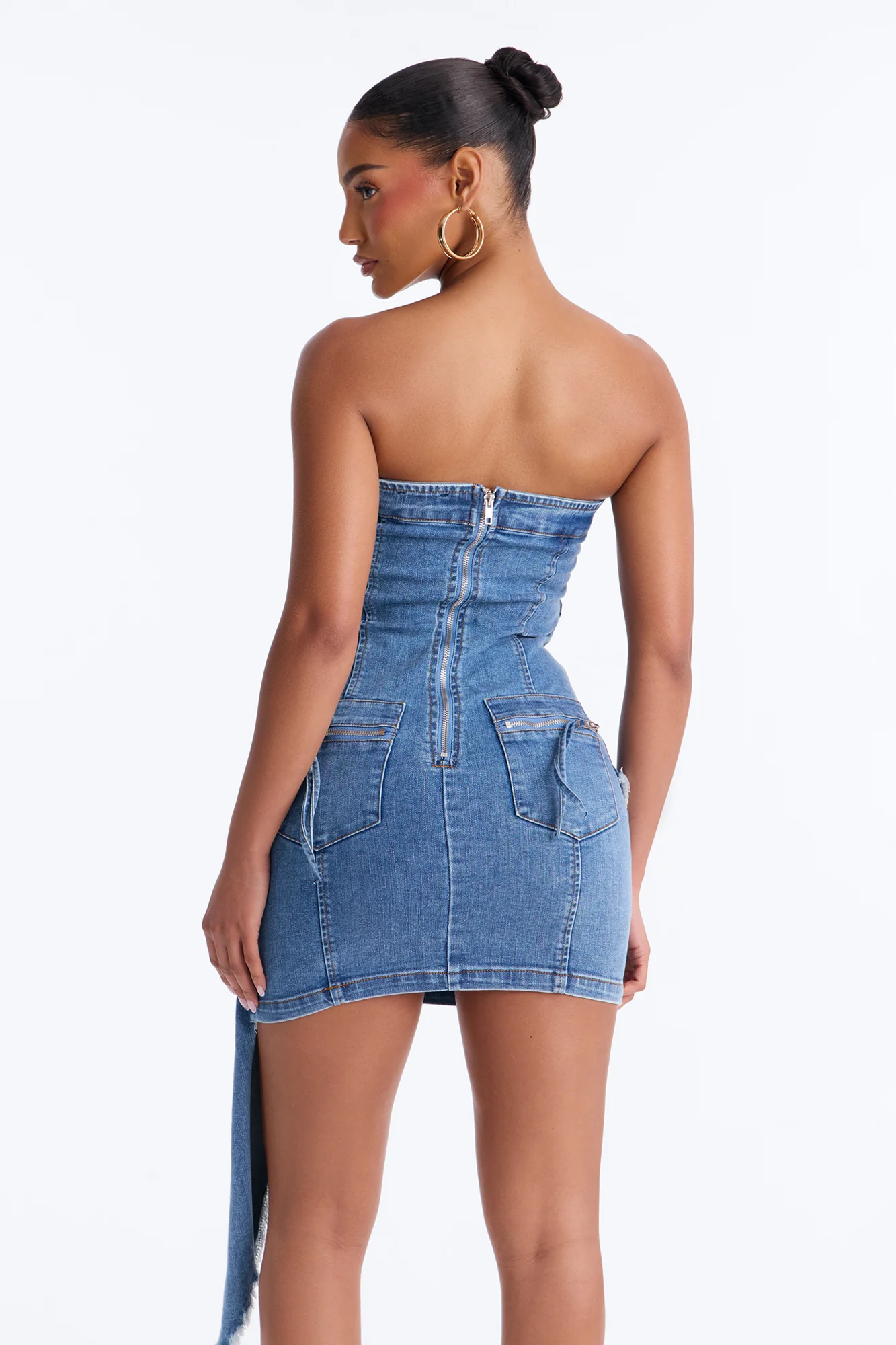 Can't Stop Me Strapless Stretch Denim Mini Dress - Denim - Image 3