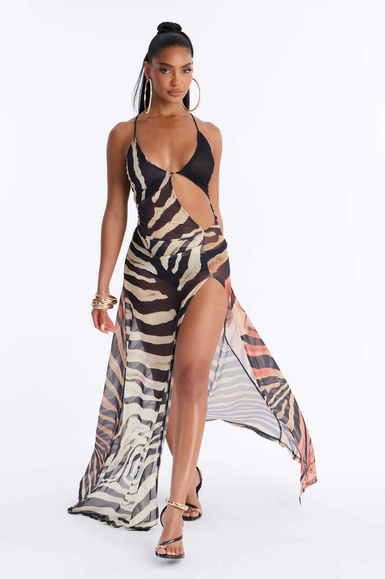 Can't Tame Her Mesh Maxi Dress - Brown/combo - Image 2