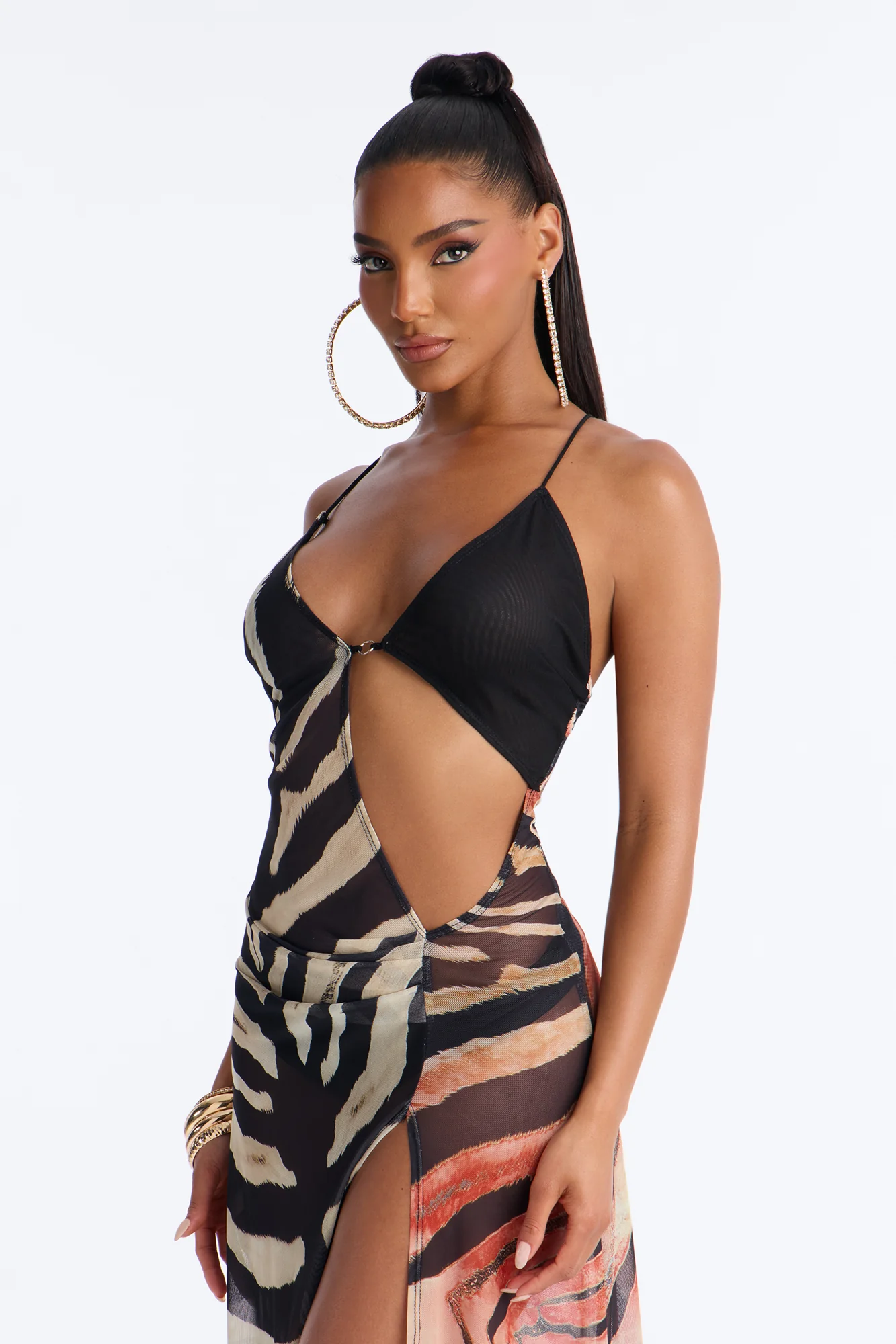 Can't Tame Her Mesh Maxi Dress - Brown/combo - Image 3