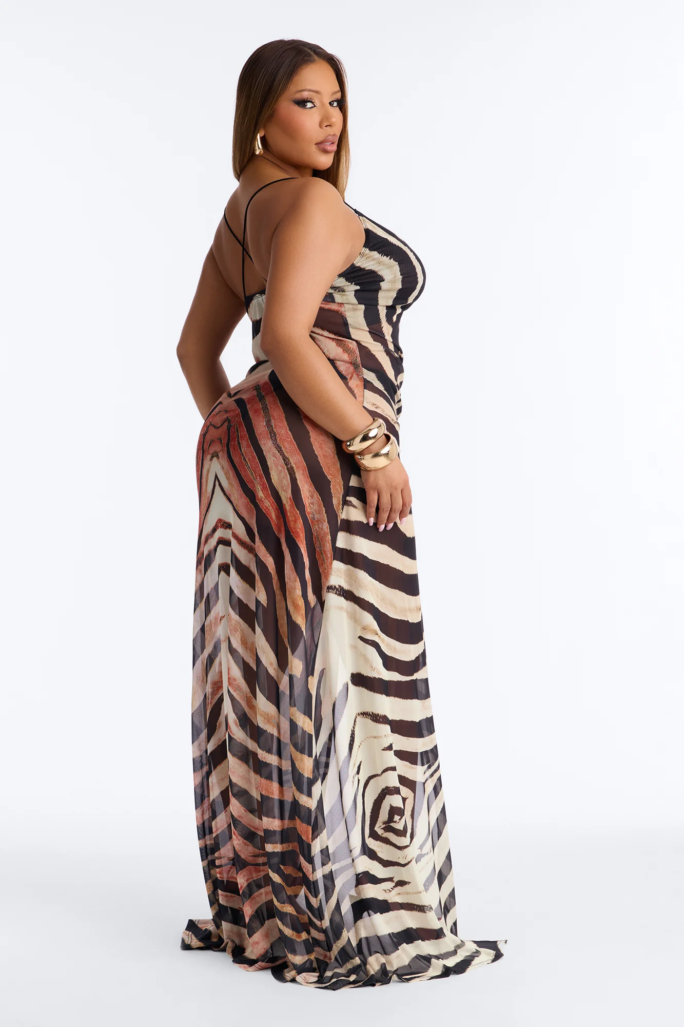 Can't Tame Her Mesh Maxi Dress - Brown/combo - Image 9