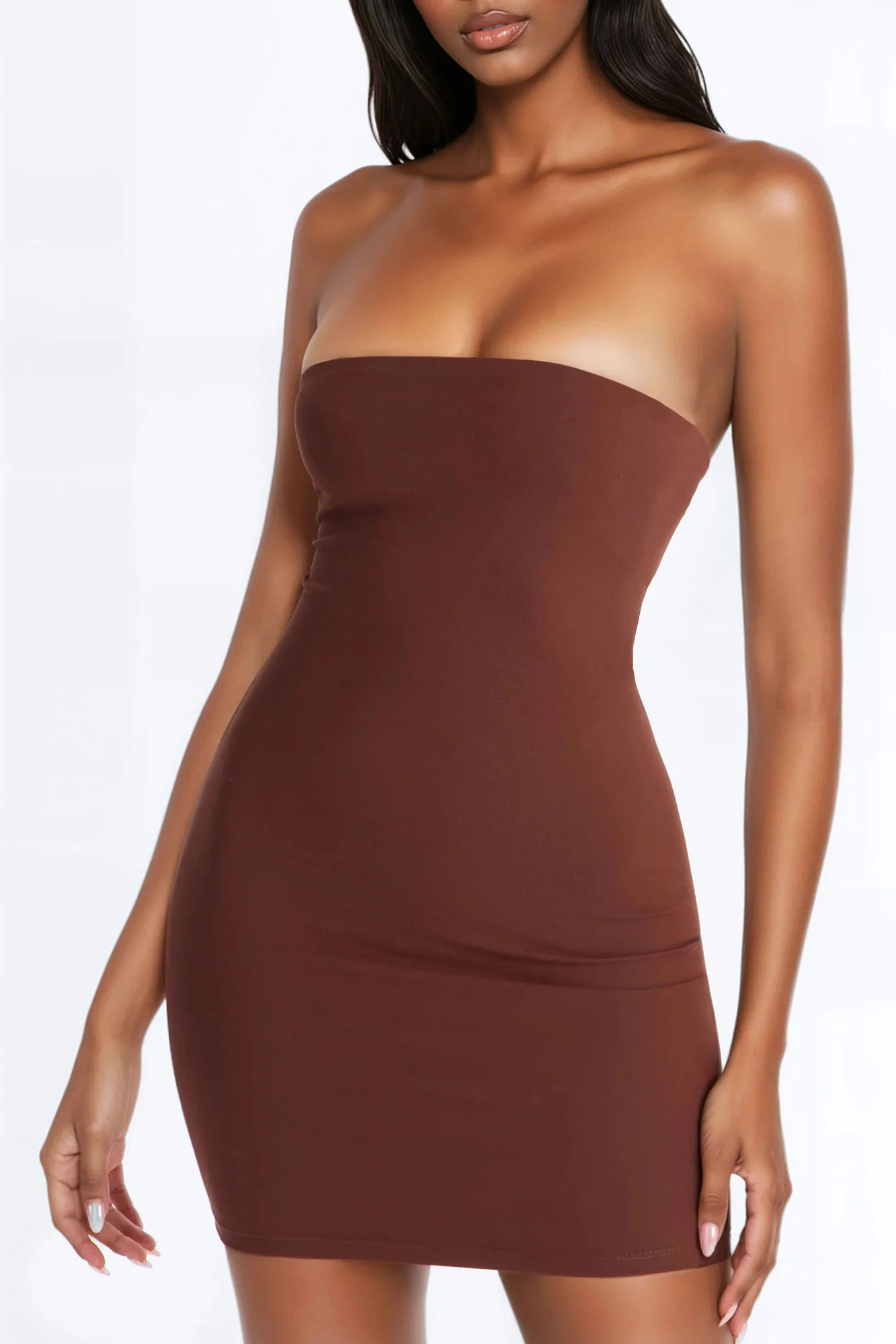 Capri Strapless Double Lined Mini Dress - Chocolate - Image 3