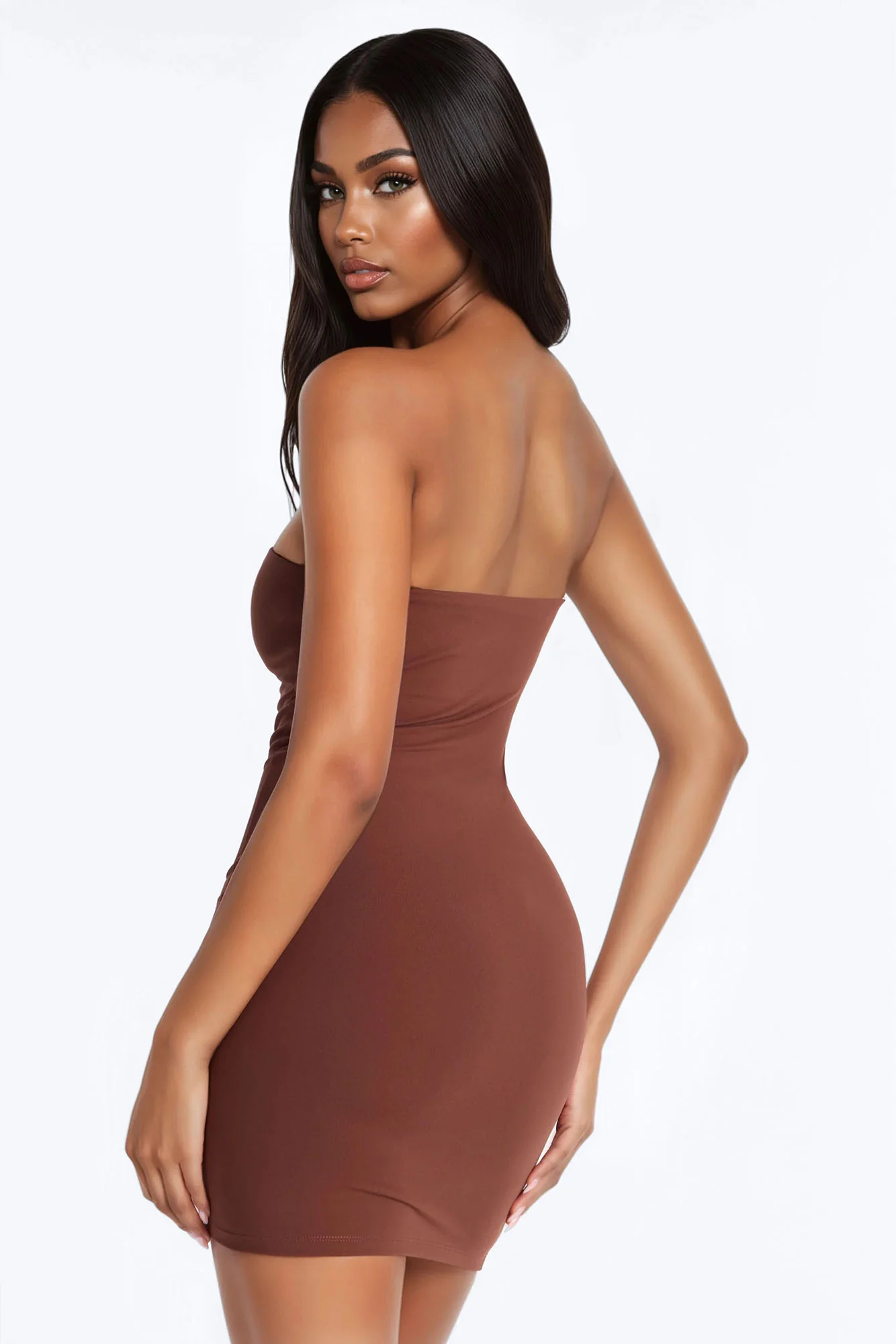 Capri Strapless Double Lined Mini Dress - Chocolate - Image 4
