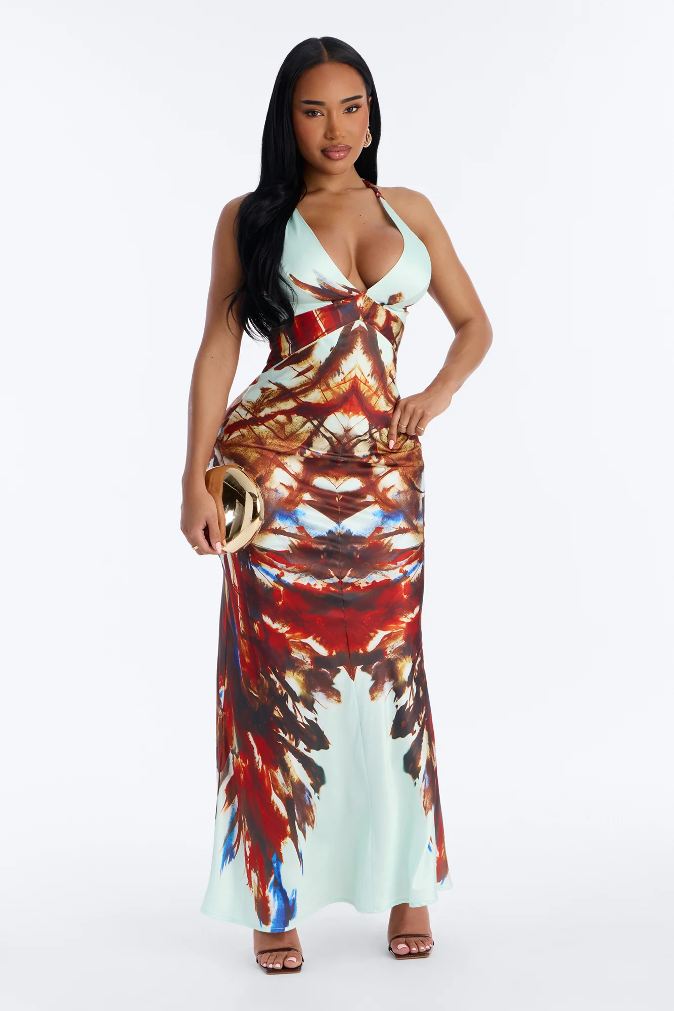 Caprina Sleeveless Satin Maxi Dress - Mint/combo
