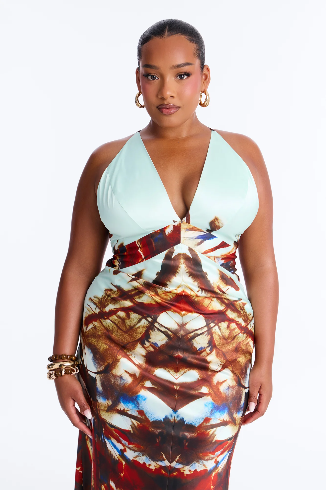 Caprina Sleeveless Satin Maxi Dress - Mint/combo - Image 5